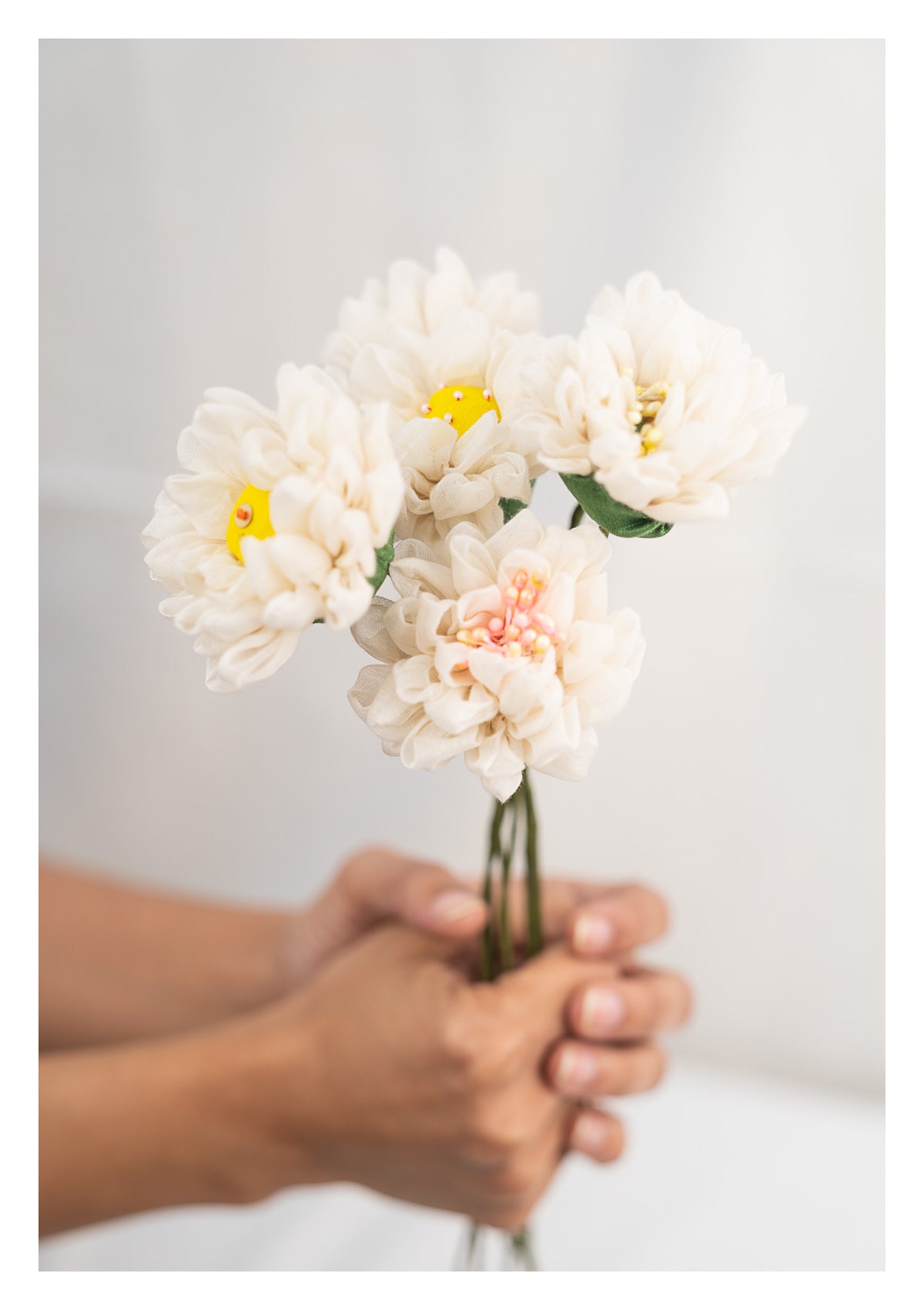 White Handmade Textile Flowers Bunch