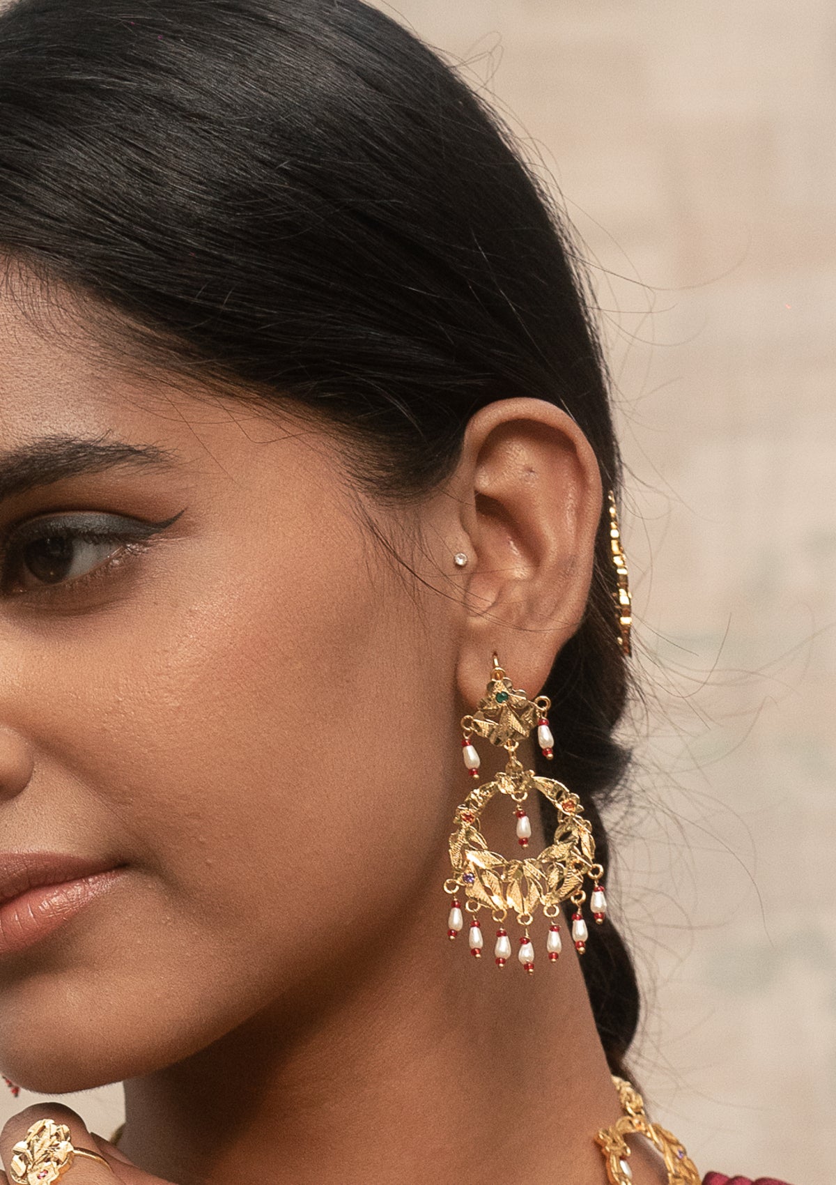 Zahra Gold Tone Silver Earrings
