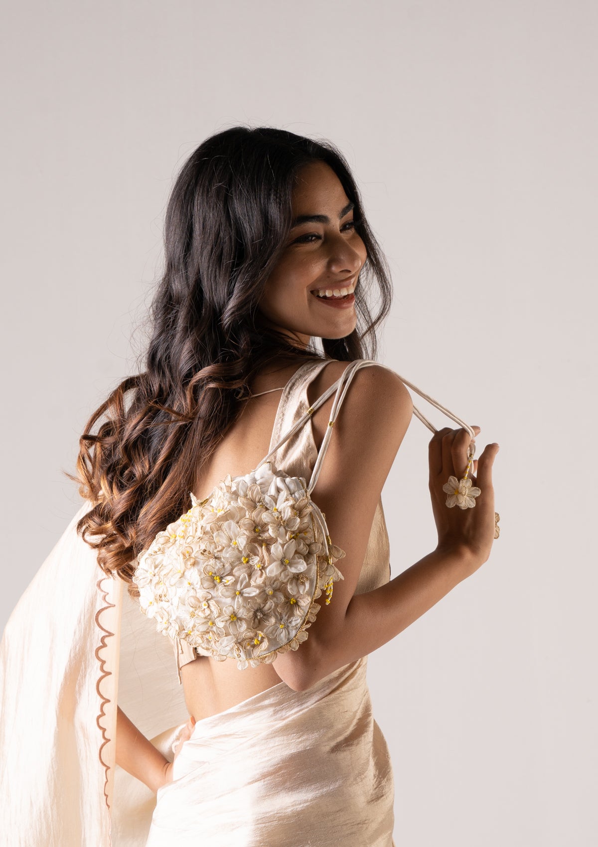 Zohr Cream Floral Potli Bag
