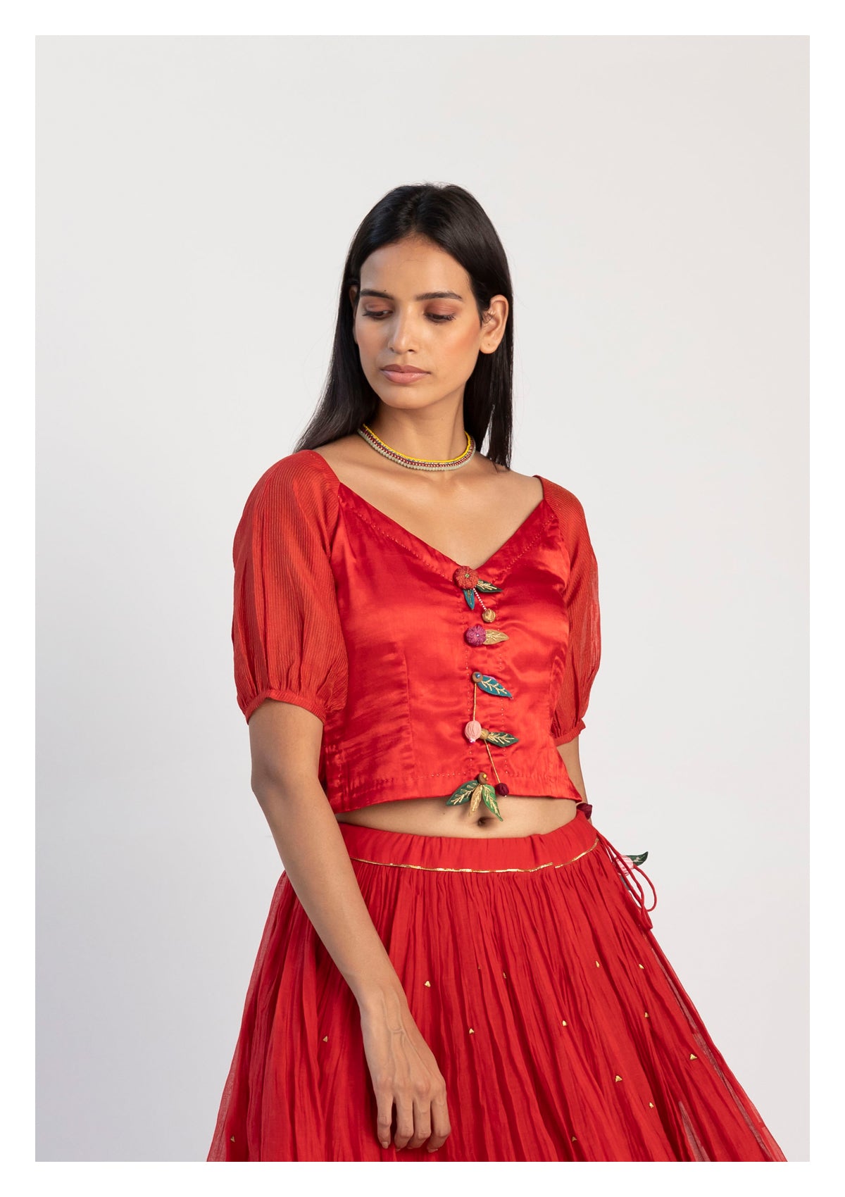 Kurma Red Chanderi Skirt