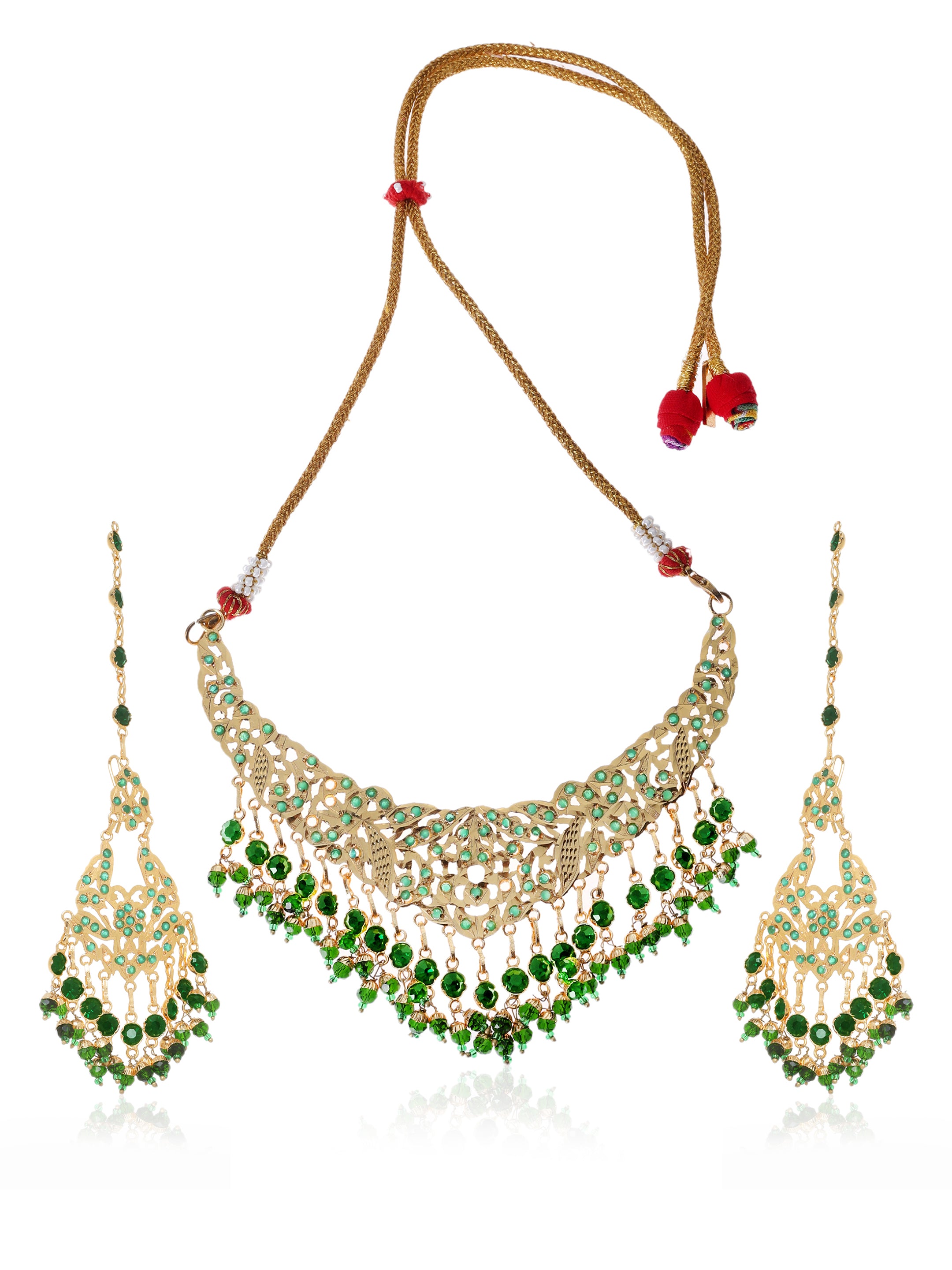 Yashomati Gold Tone Silver Necklace & Earrings Set