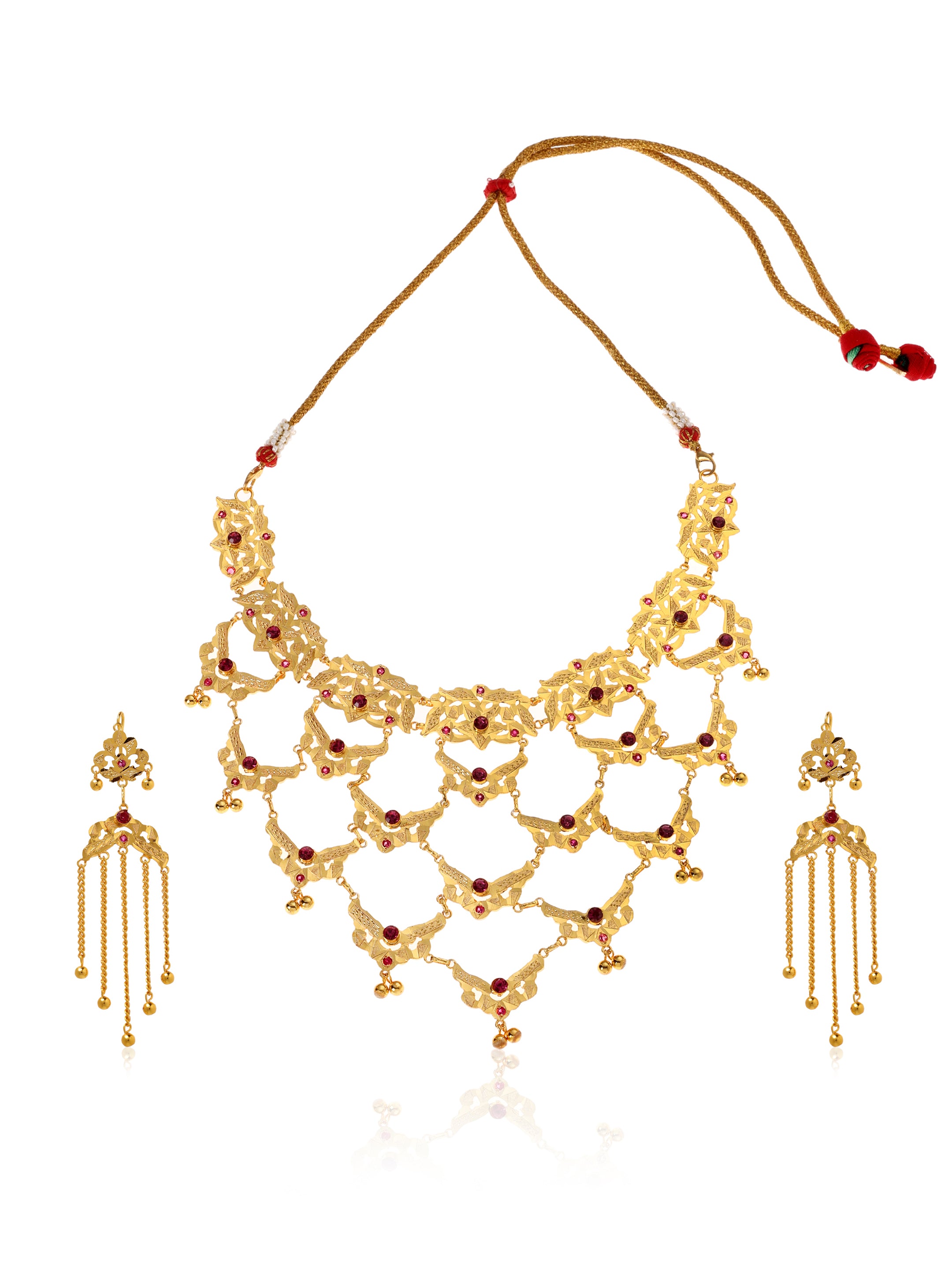 Sarita Gold Tone Silver Necklace & Earrings Set