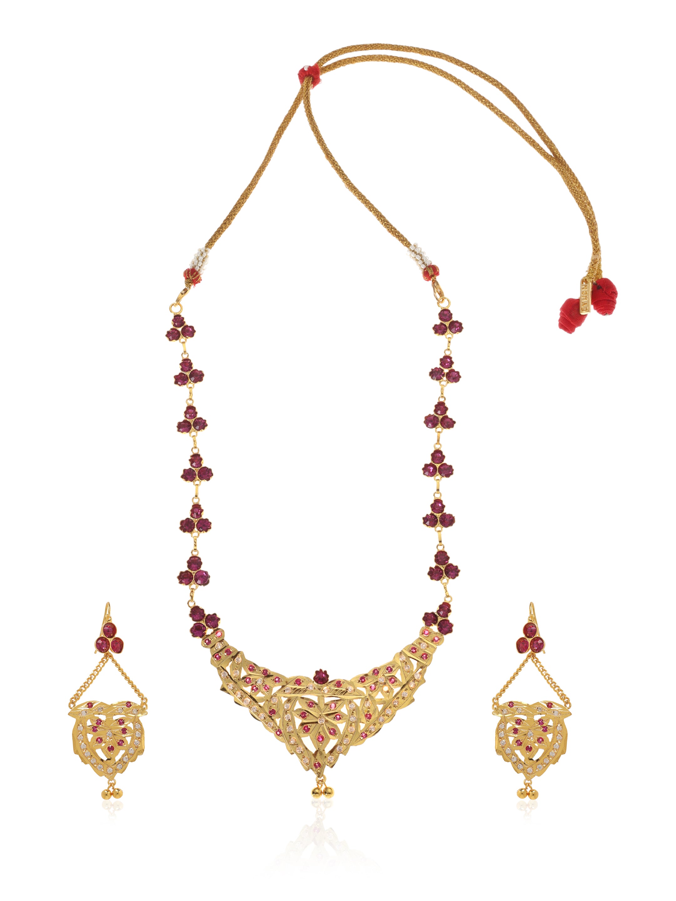Nabila Gold Tone Silver Necklace & Earrings Set