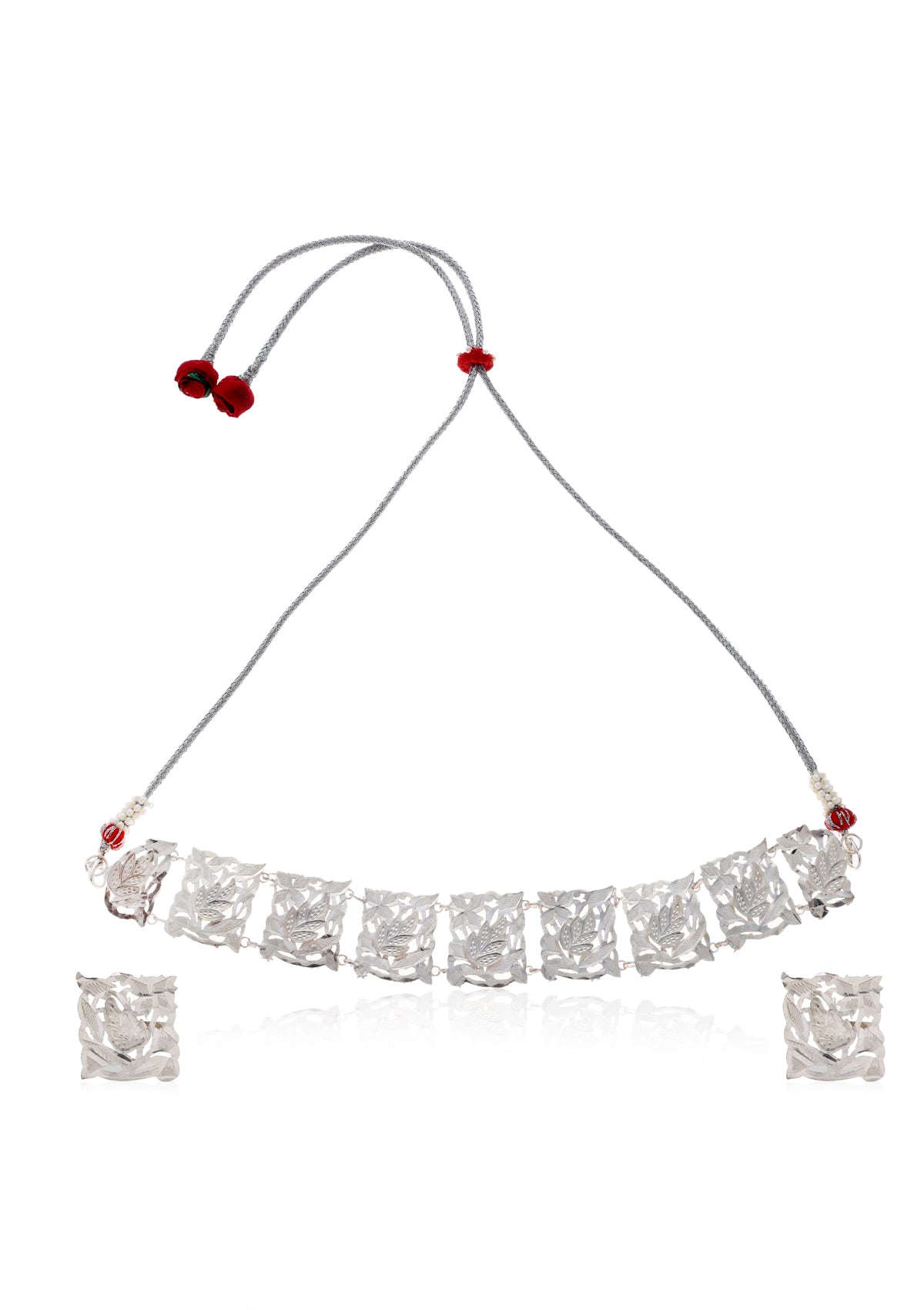 Indira Silver Necklace & Earrings Set