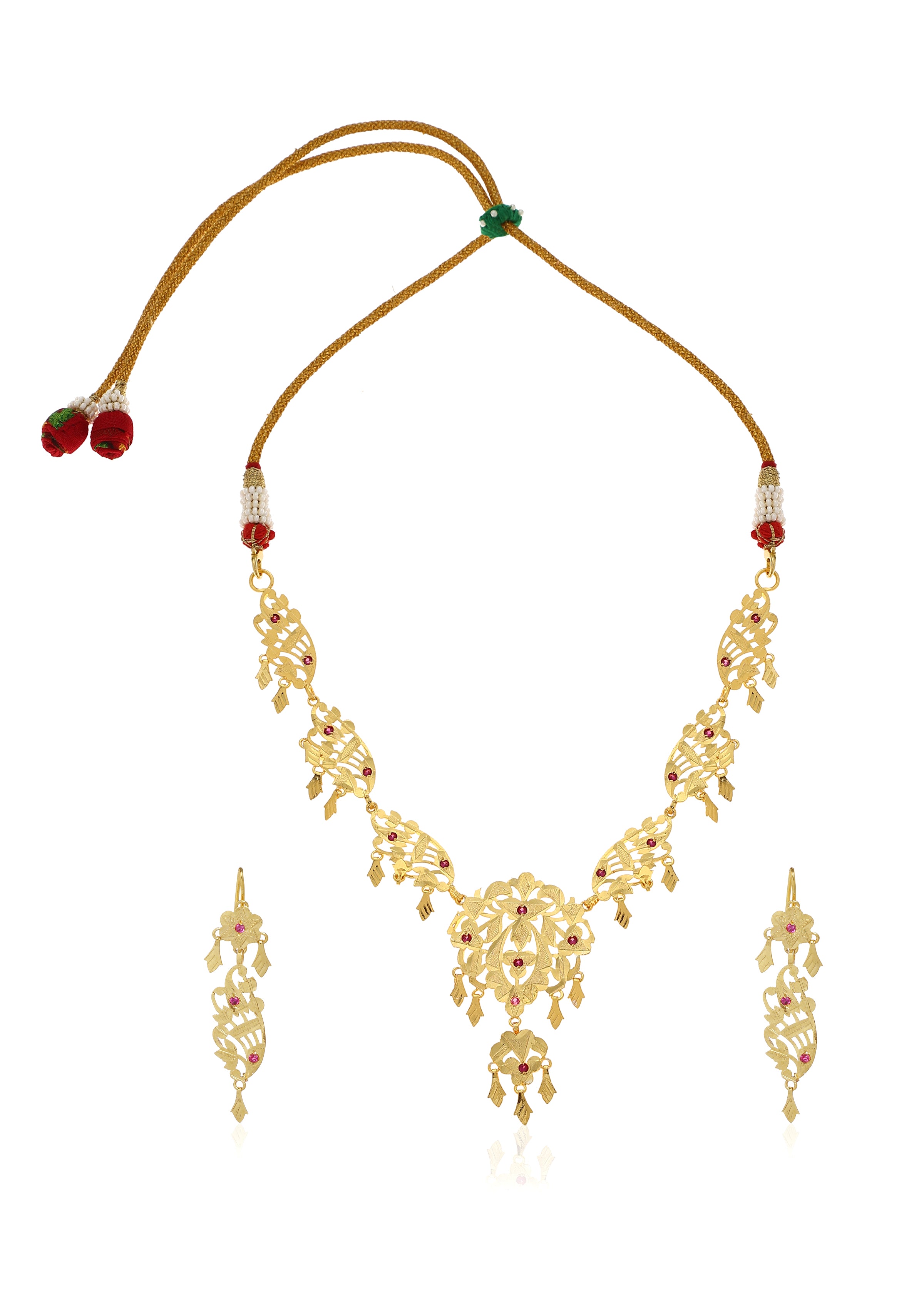 Rehnuma Gold Tone Silver Necklace & Earrings Set