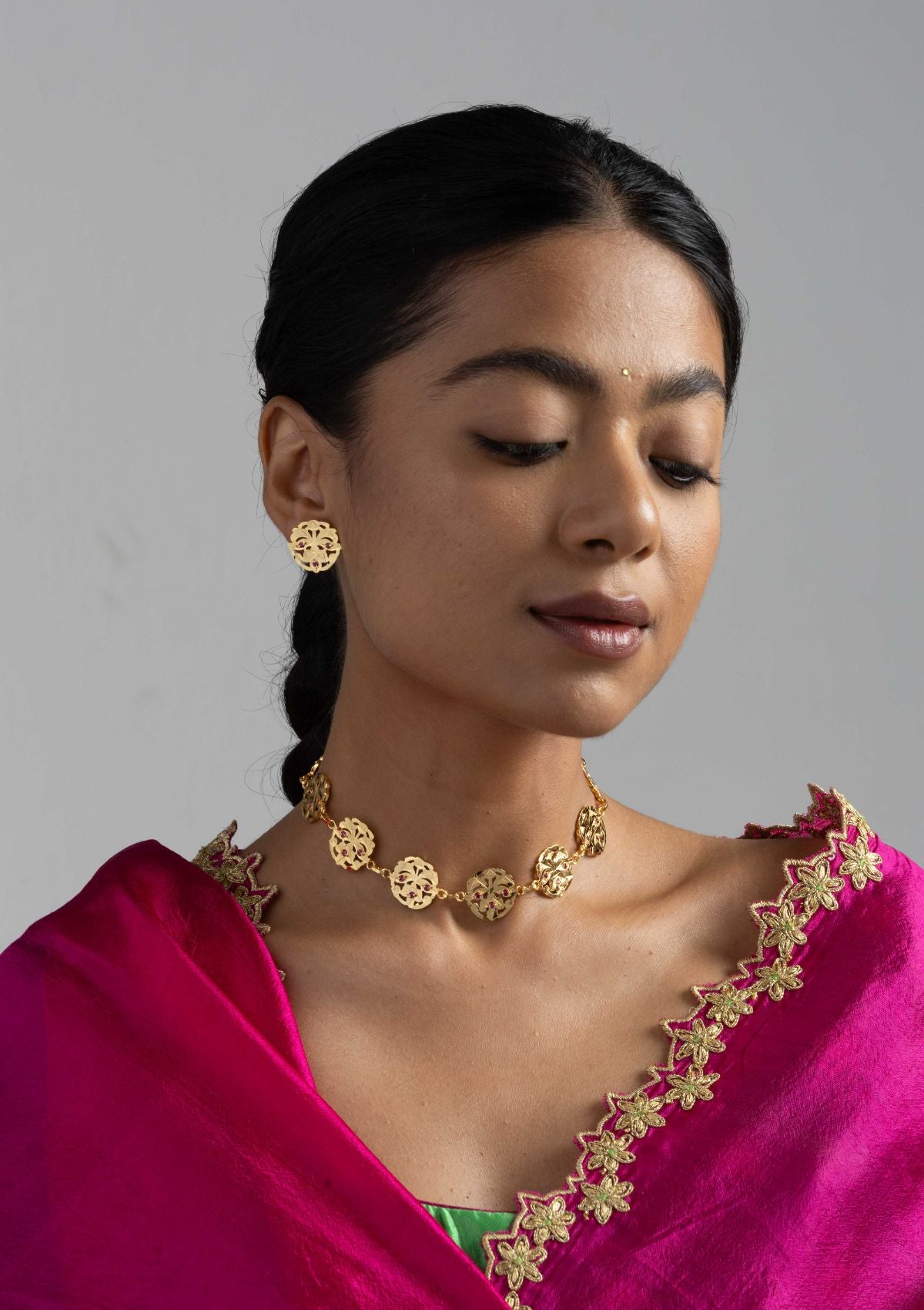 Aaya Gold Tone Silver Necklace & Earrings Set