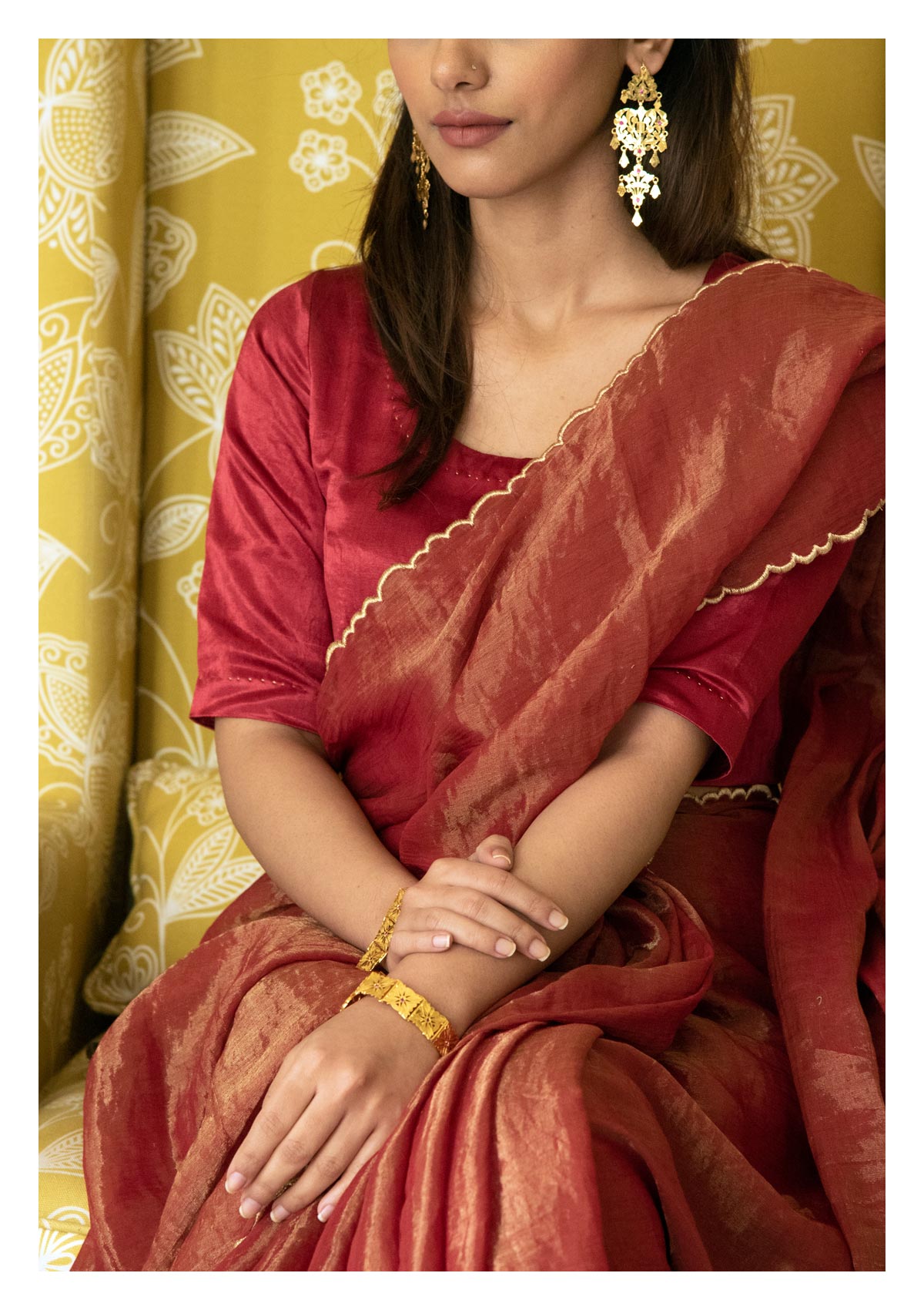 Abho Rust Tissue Chanderi Saree