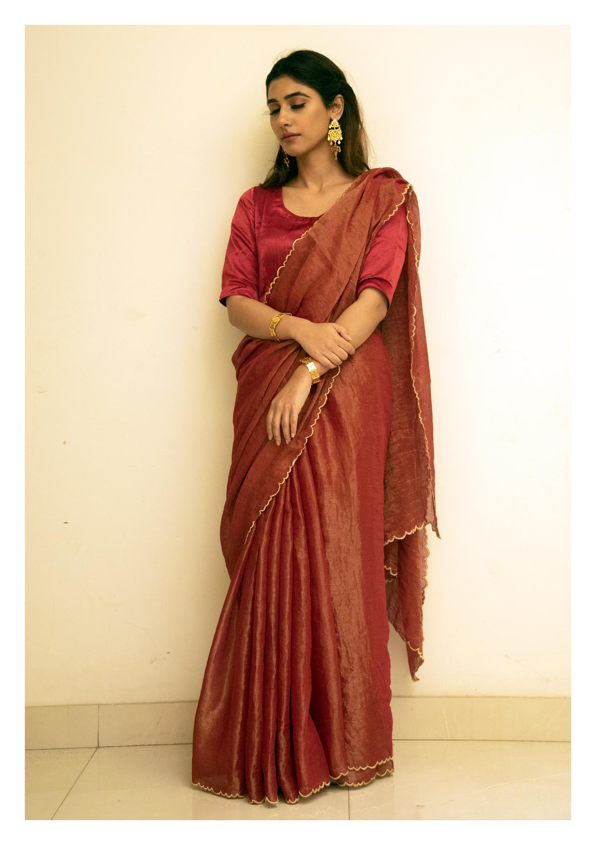 Abho Rust Tissue Chanderi Saree