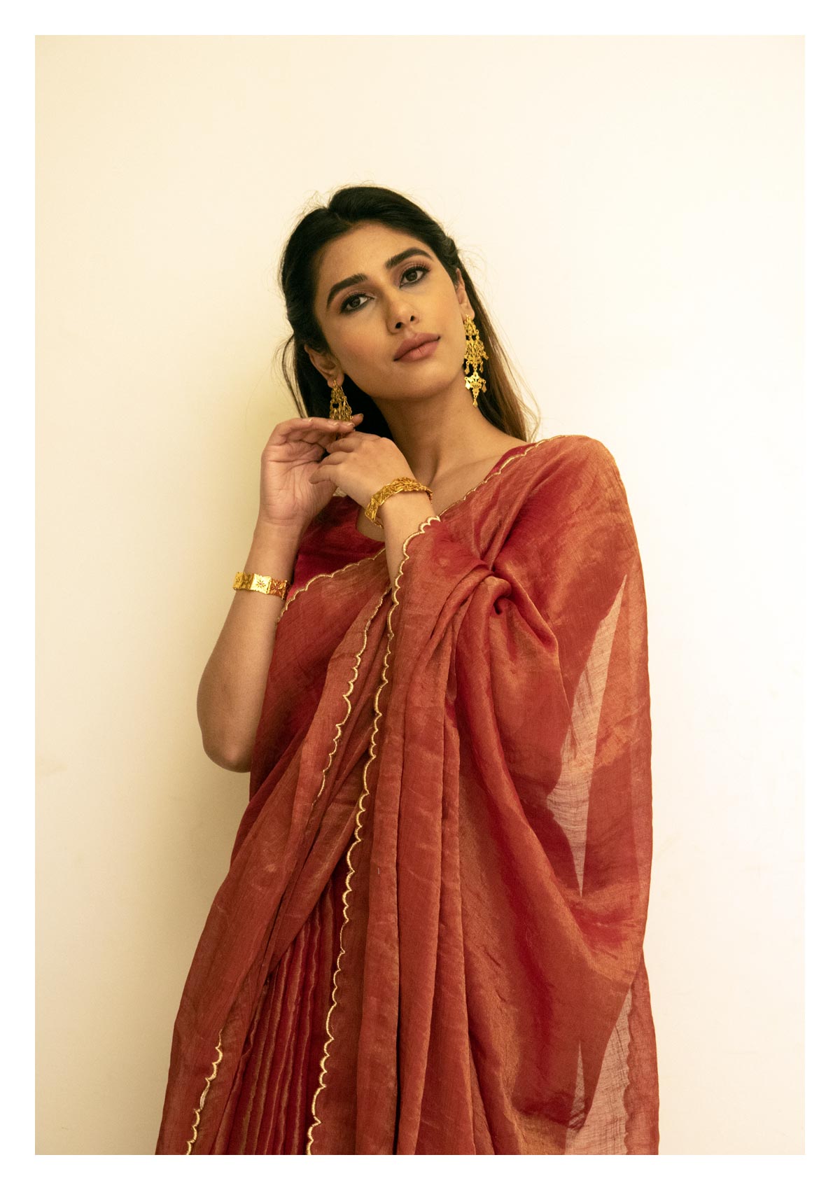 Abho Rust Tissue Chanderi Saree