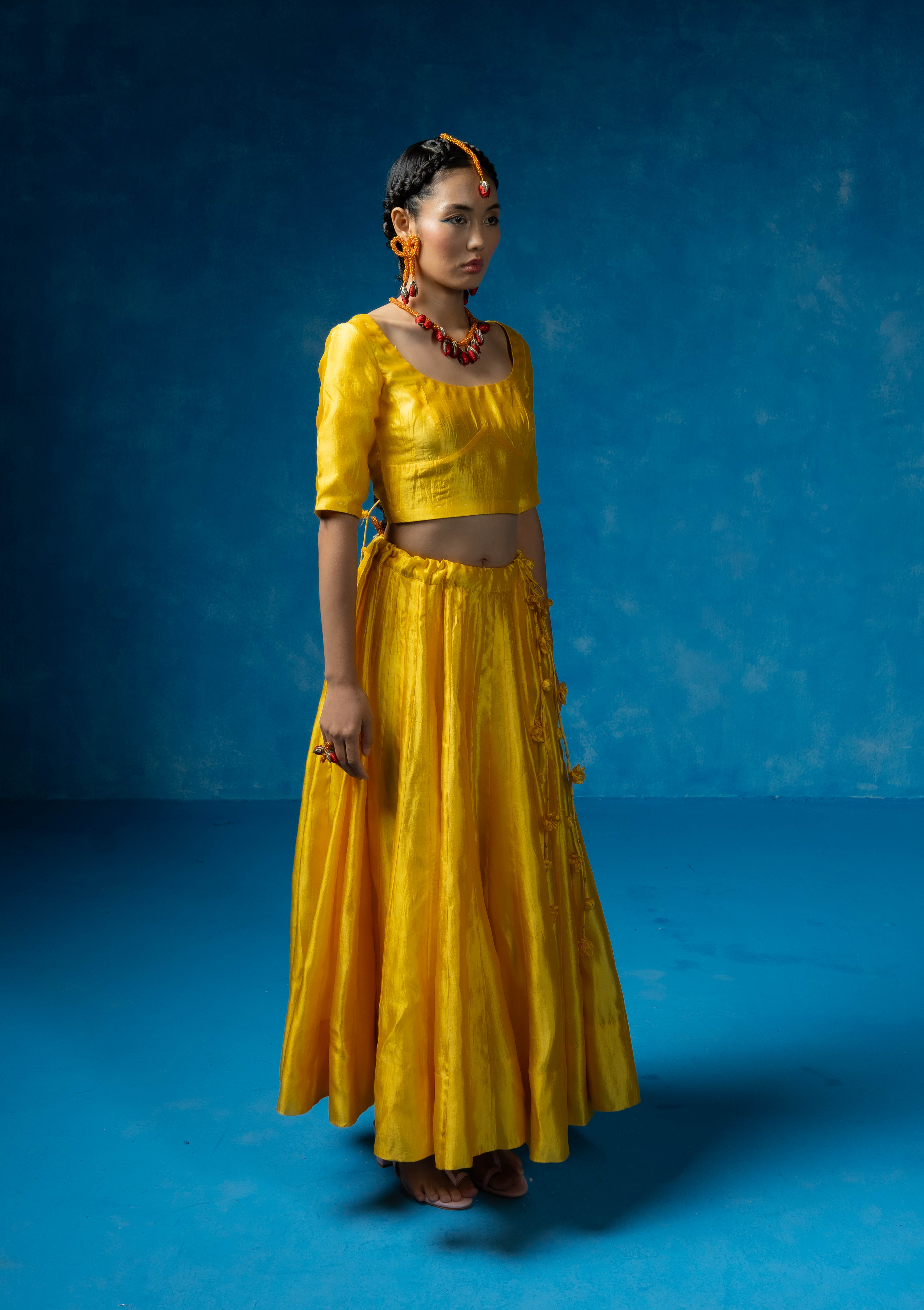 Palash Silk Blouse & Skirt Set