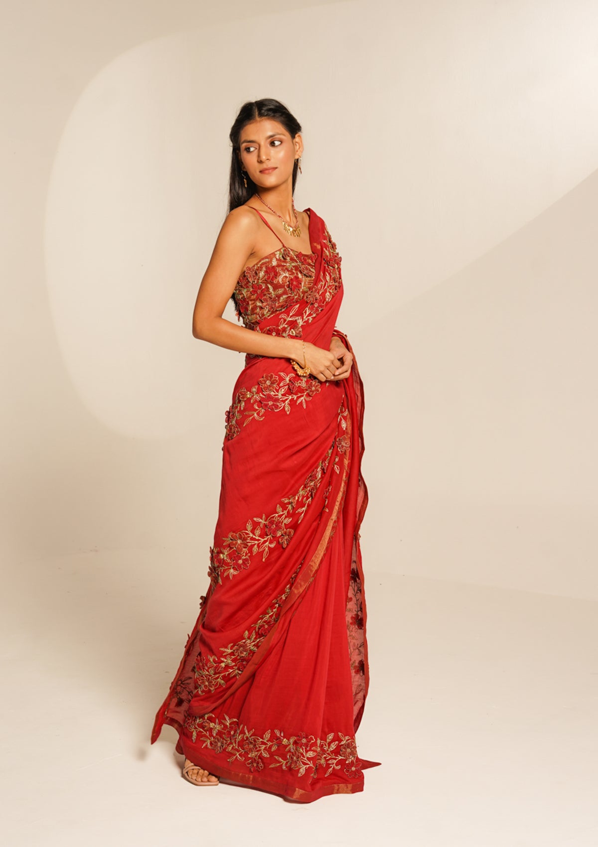 Amore Red Floral Saree
