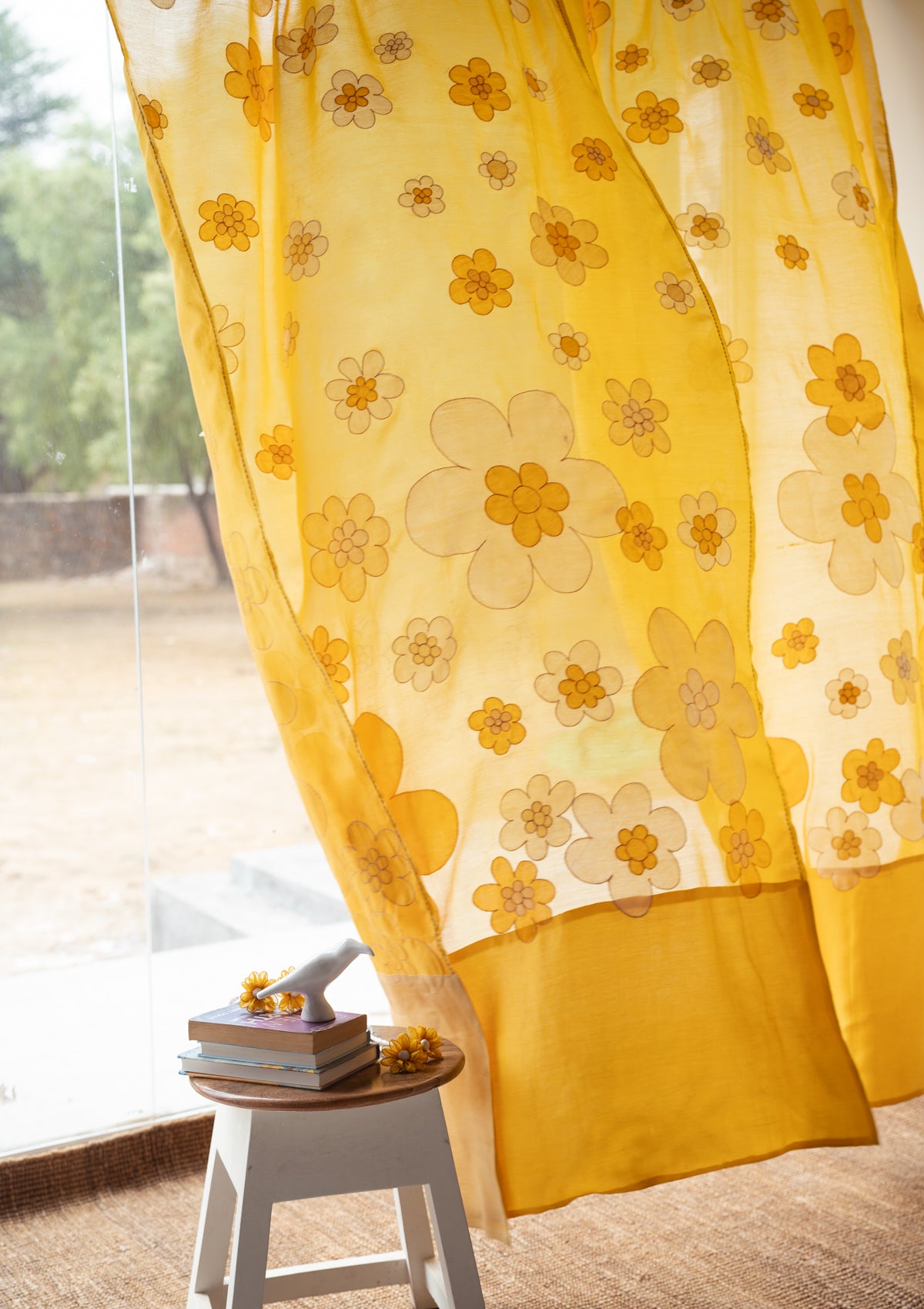 Aurora Applique Yellow Chanderi Curtain