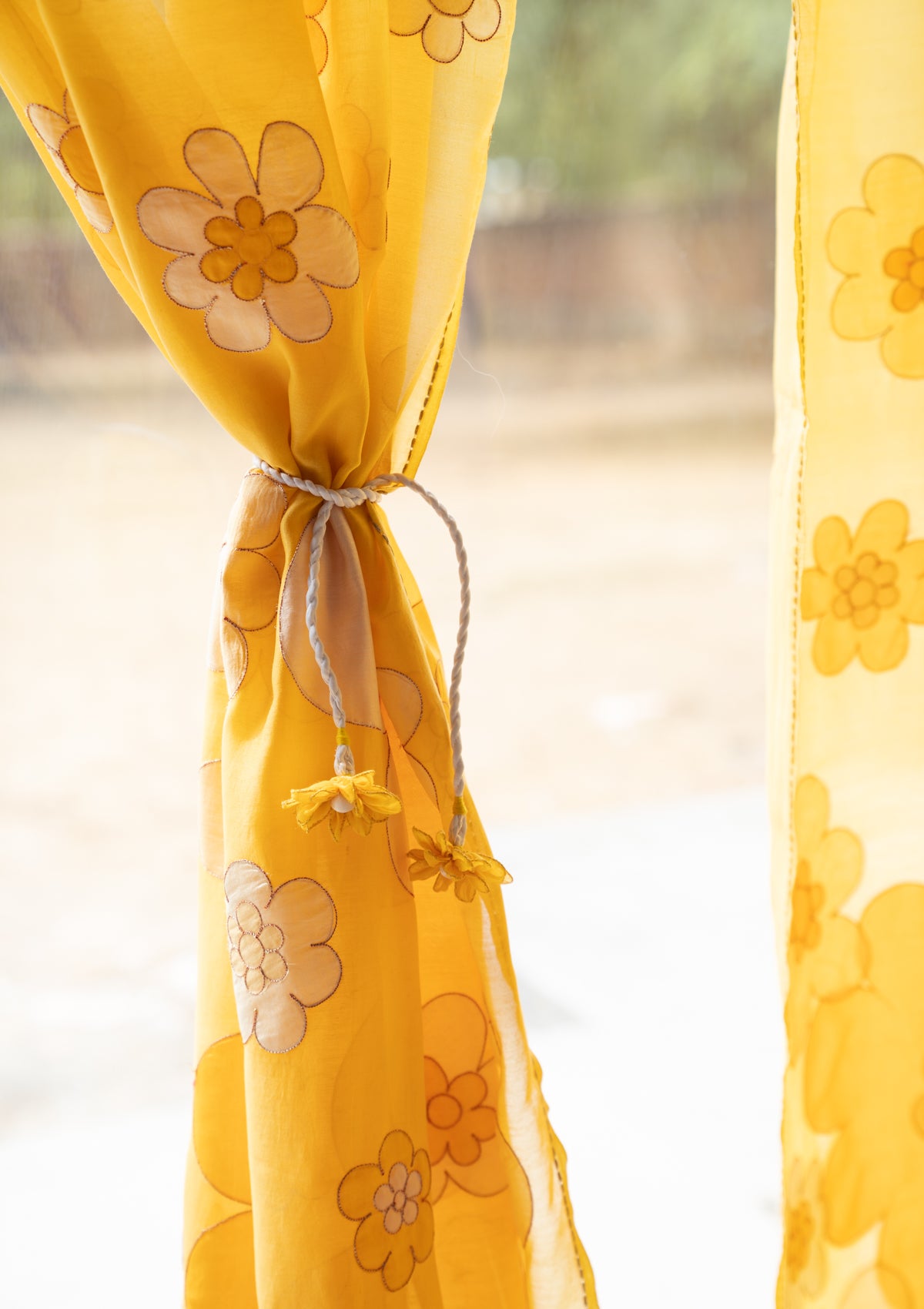 Aurora Applique Yellow Chanderi Curtain