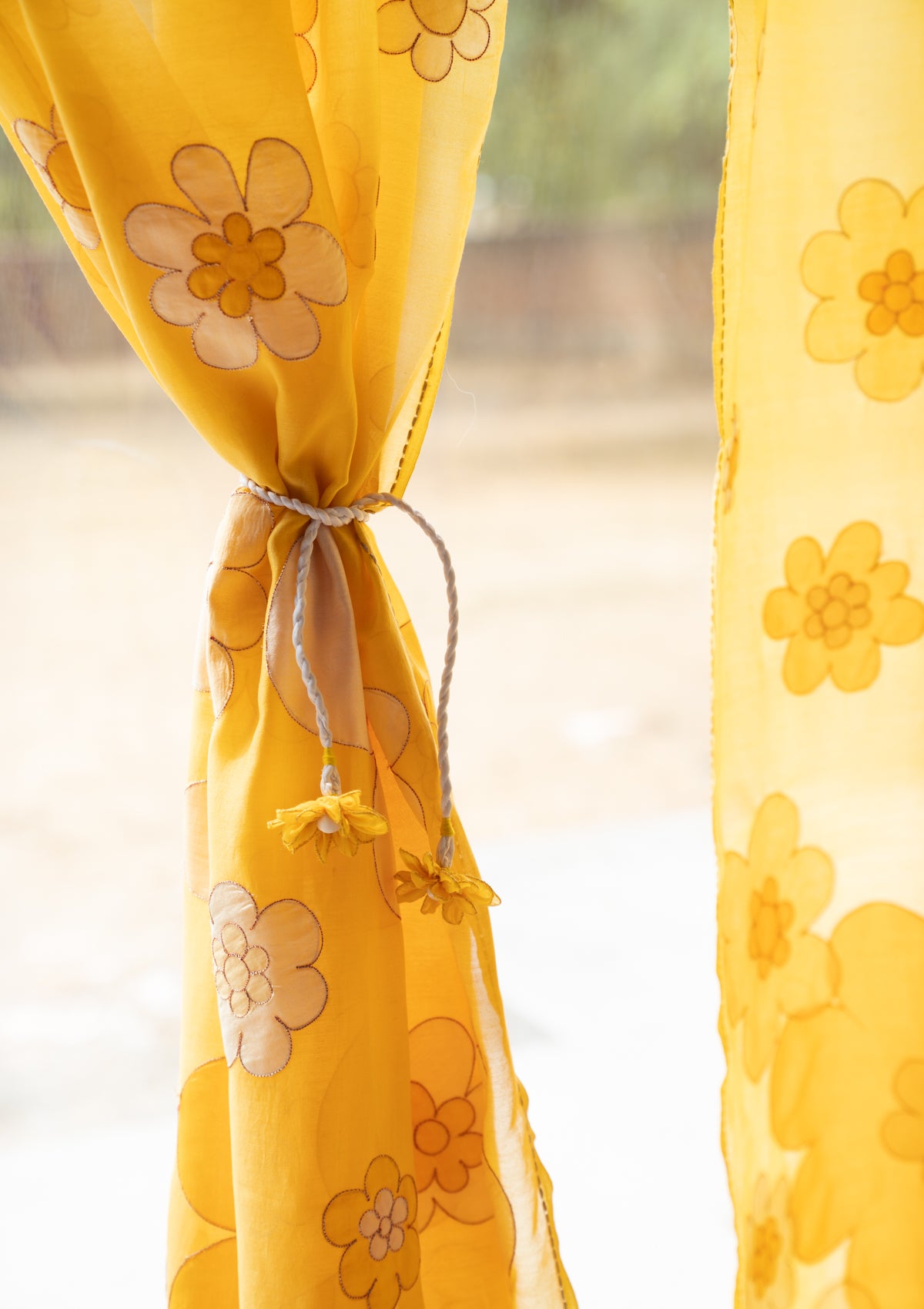 Aurora Applique Yellow Chanderi Curtain