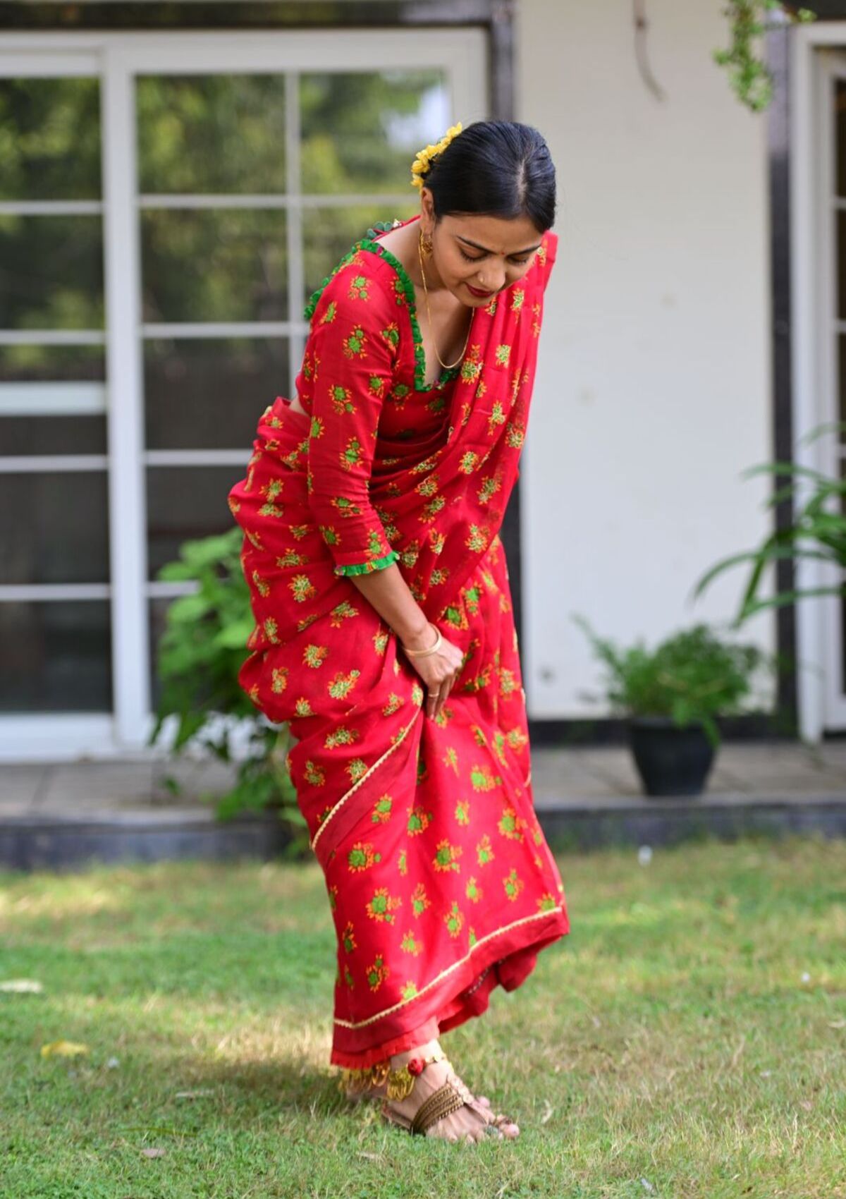 Balrampur Red Chintz Saree