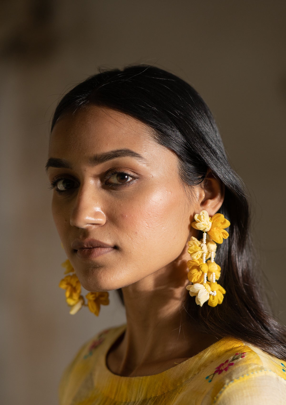 Bassoon Yellow Textile Earrings