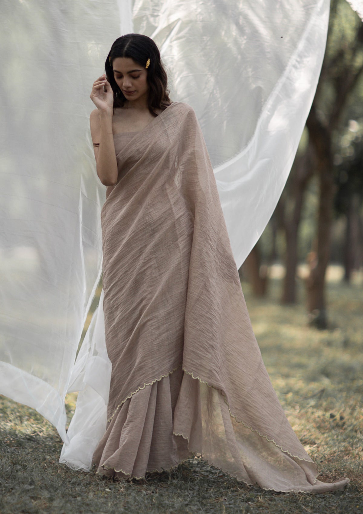 Blush Copper Tissue Chanderi Saree