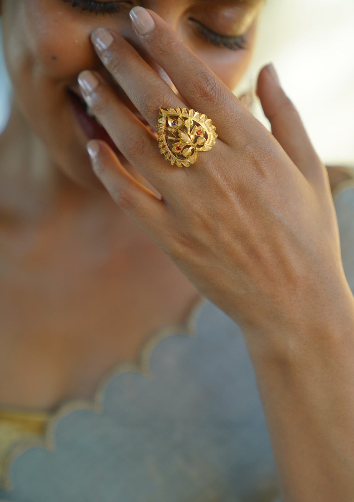 Chakori Handmade Gold Tone Silver Ring