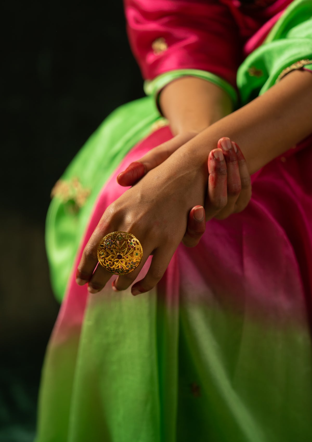 Chakri Gold Tone Silver Ring