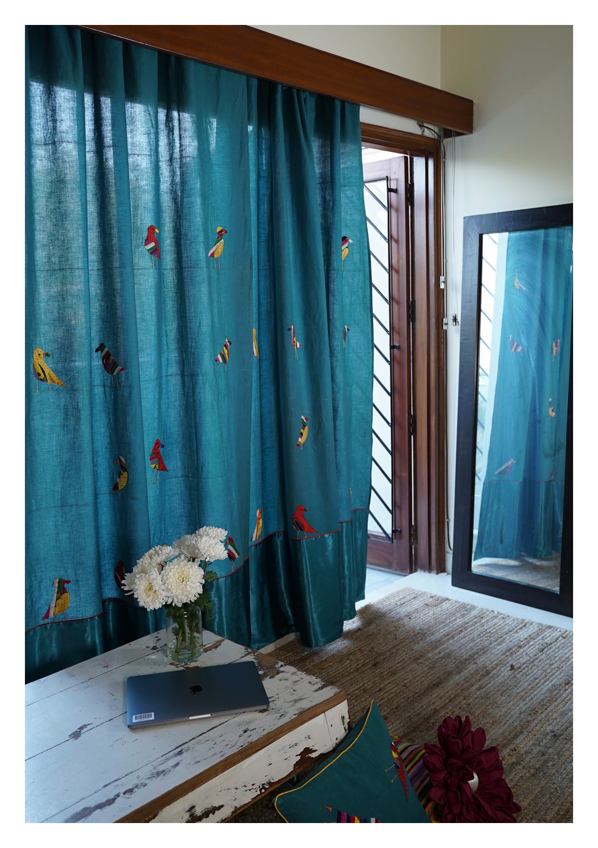 Cuckoos Teal Linen Curtain