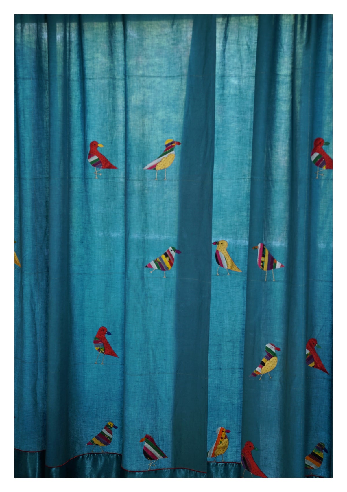 Cuckoos Teal Linen Curtain