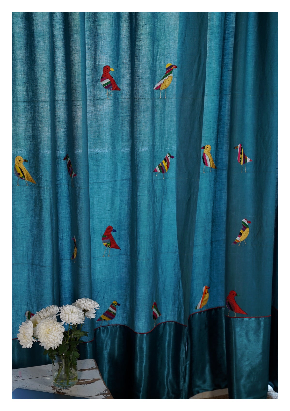 Cuckoos Teal Linen Curtain