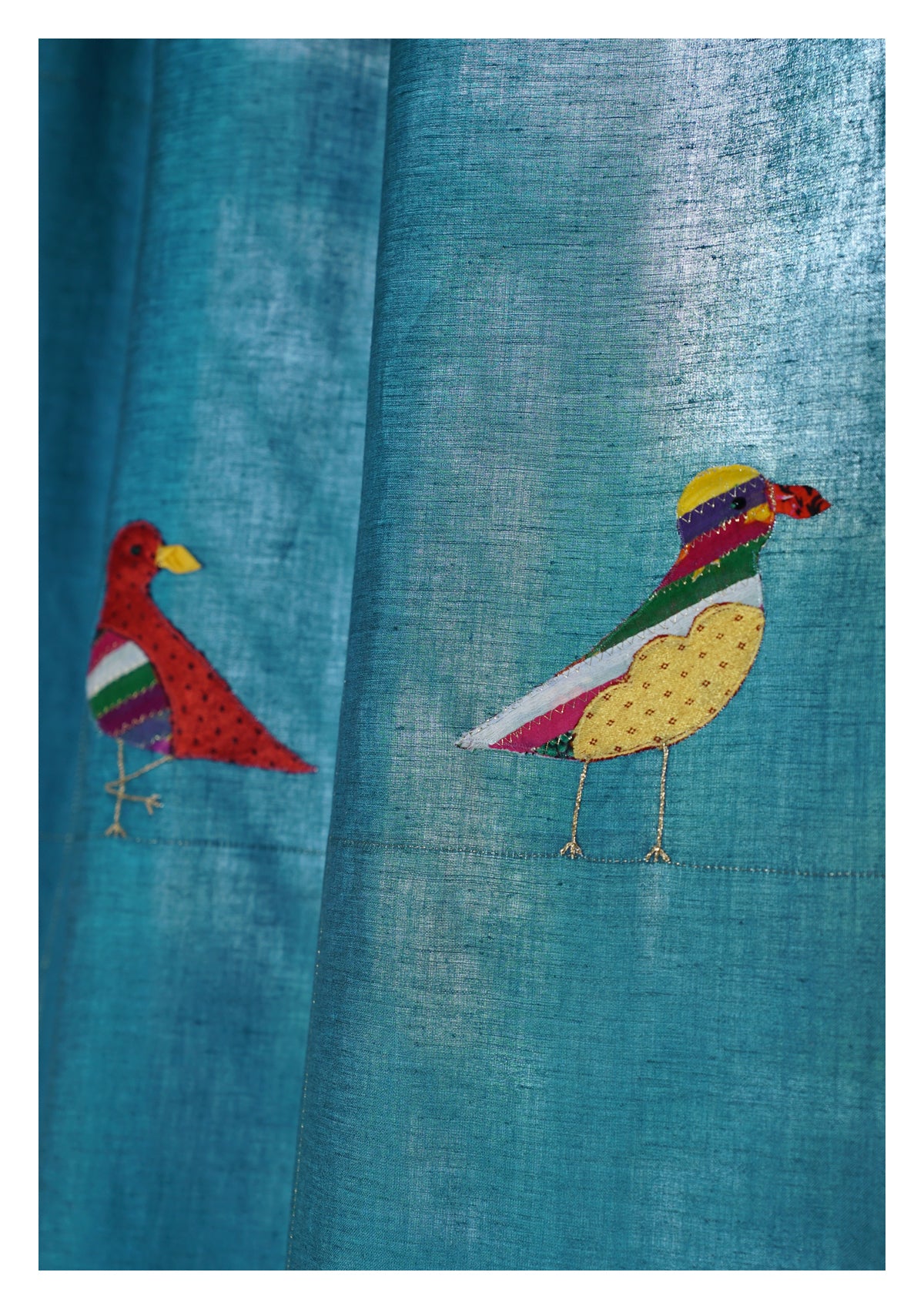 Cuckoos Teal Linen Curtain