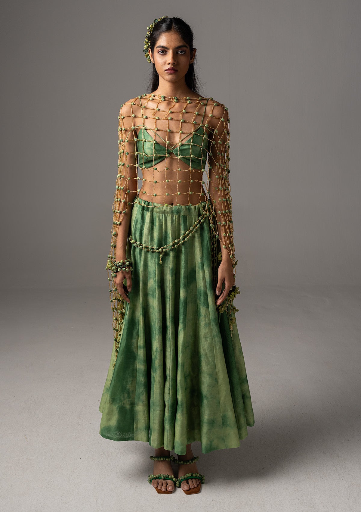 Gul Mehndi Skirt, Bustier & Dupatta Set