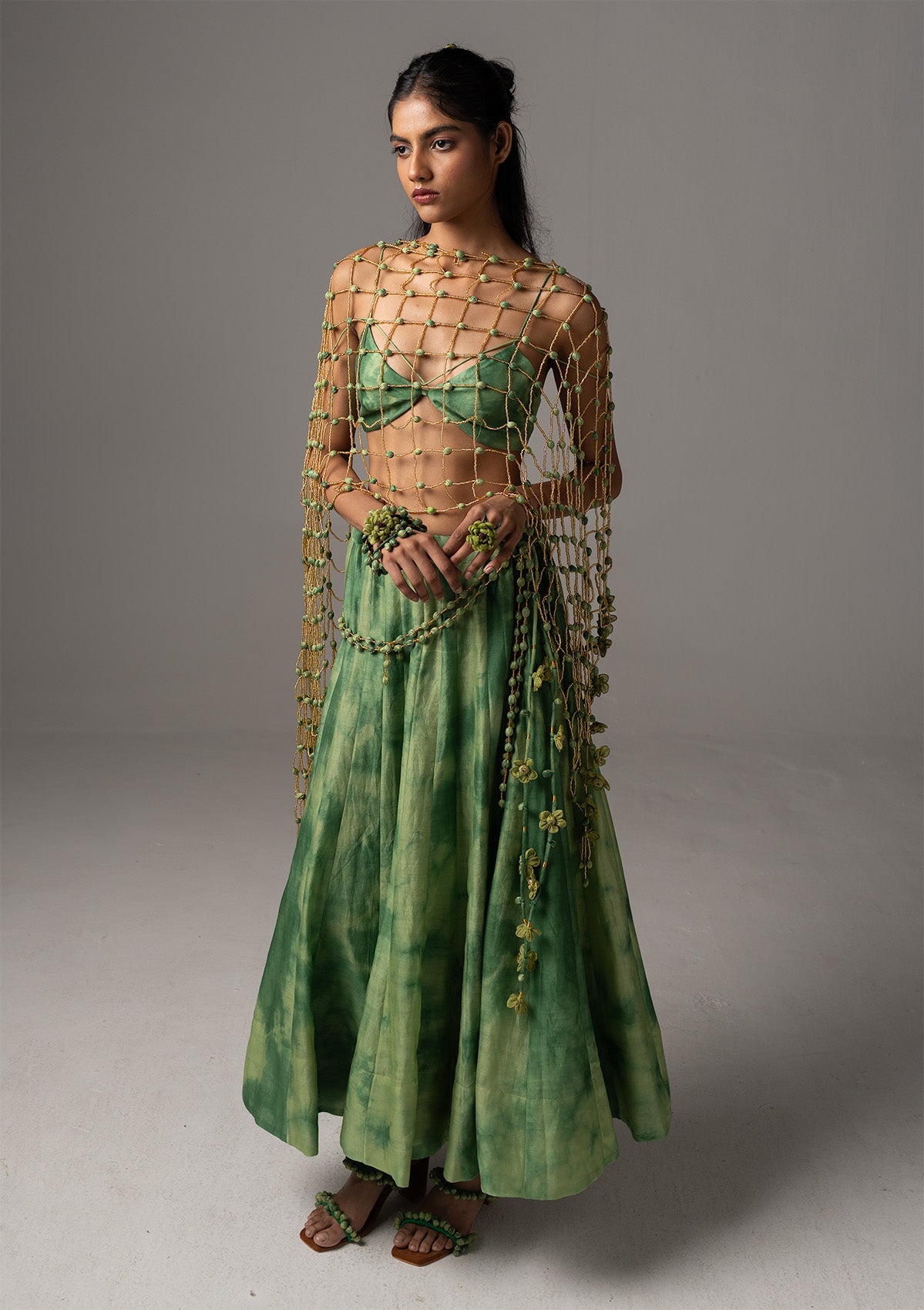 Gul Mehndi Skirt, Bustier & Dupatta Set