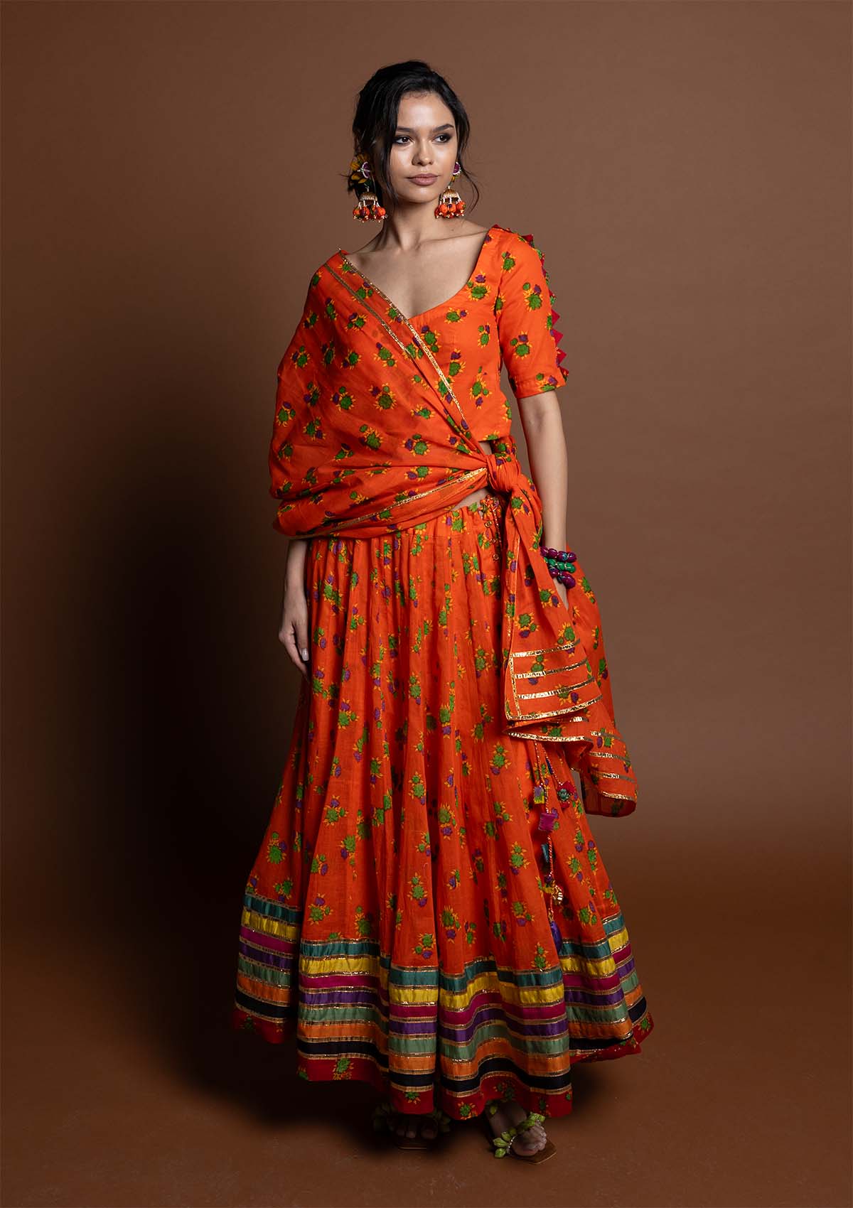Sajjo Floral Chintz Ghagra, Choli & Dupatta Set