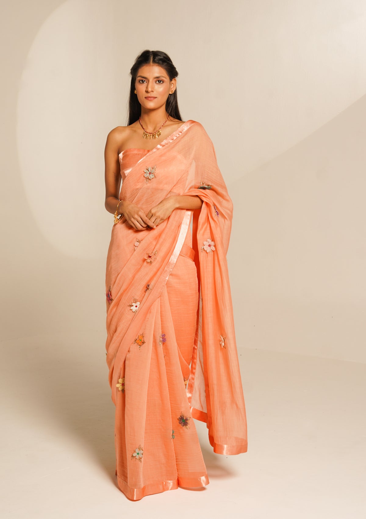 Ever Bloom Peach Chanderi Saree