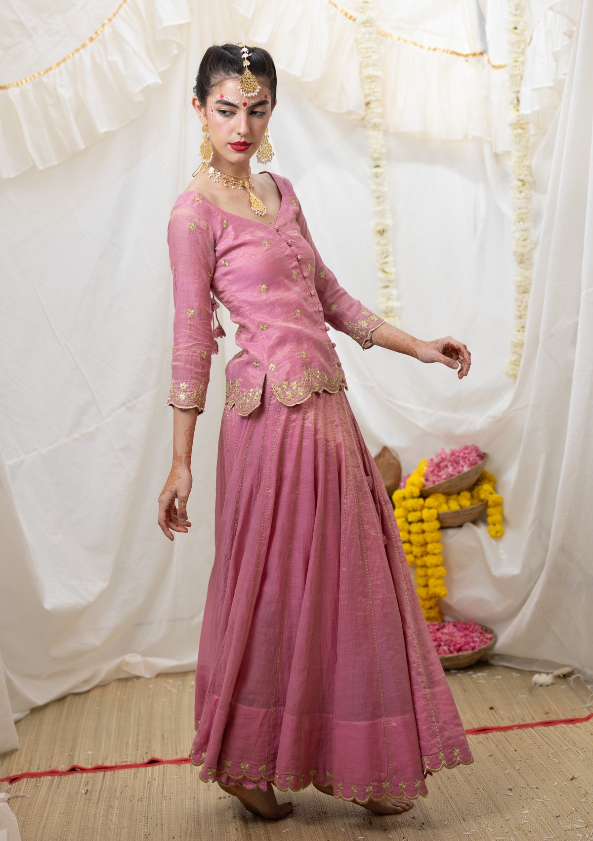 Geeta Tissue Skirt, Blouse & Dupatta Set