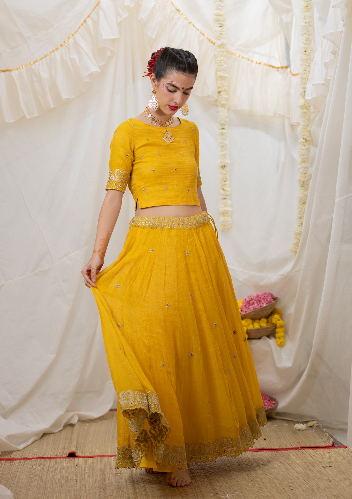 Shayari Yellow Tissue Chanderi Skirt