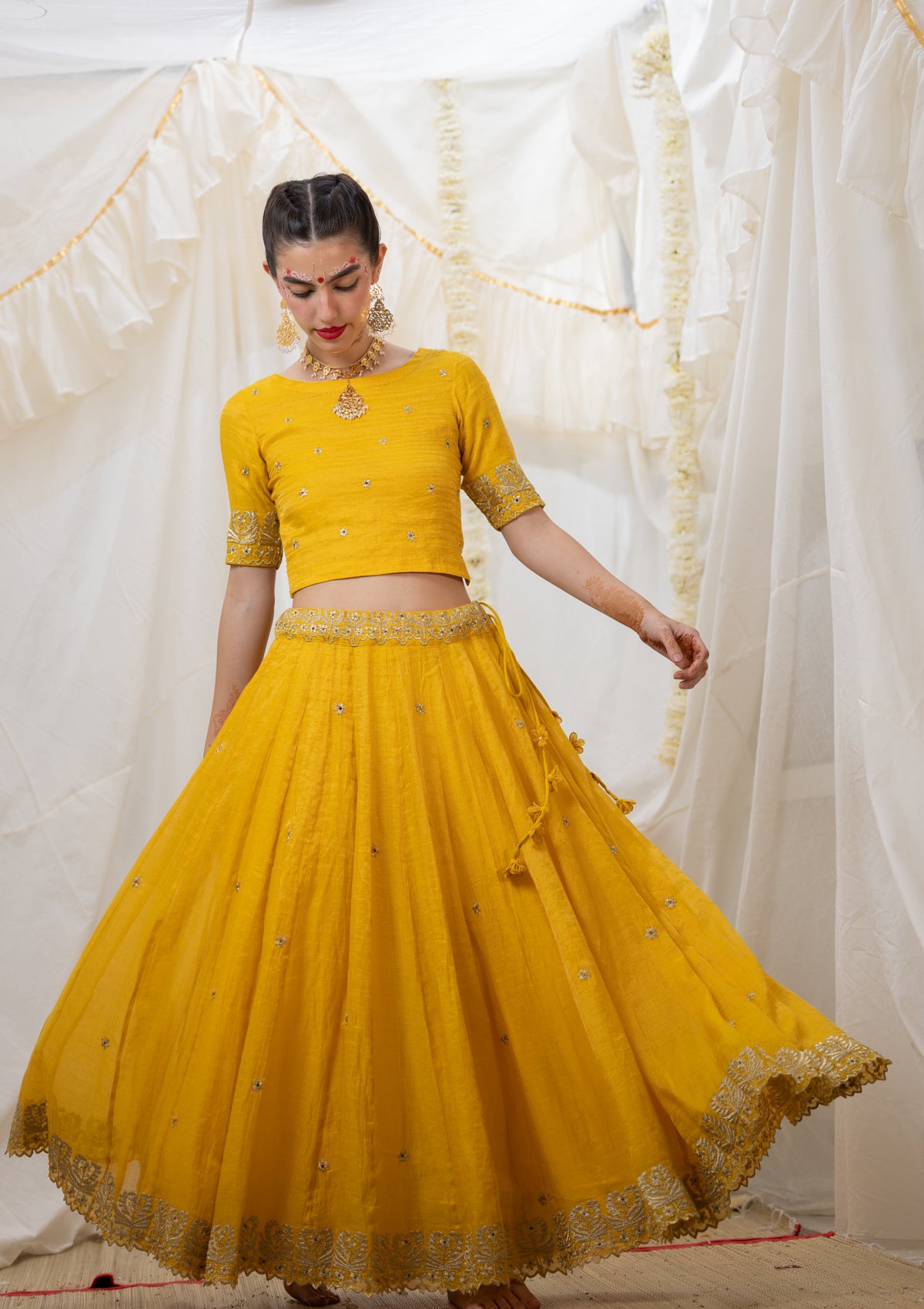 Shayari Yellow Tissue Chanderi Skirt