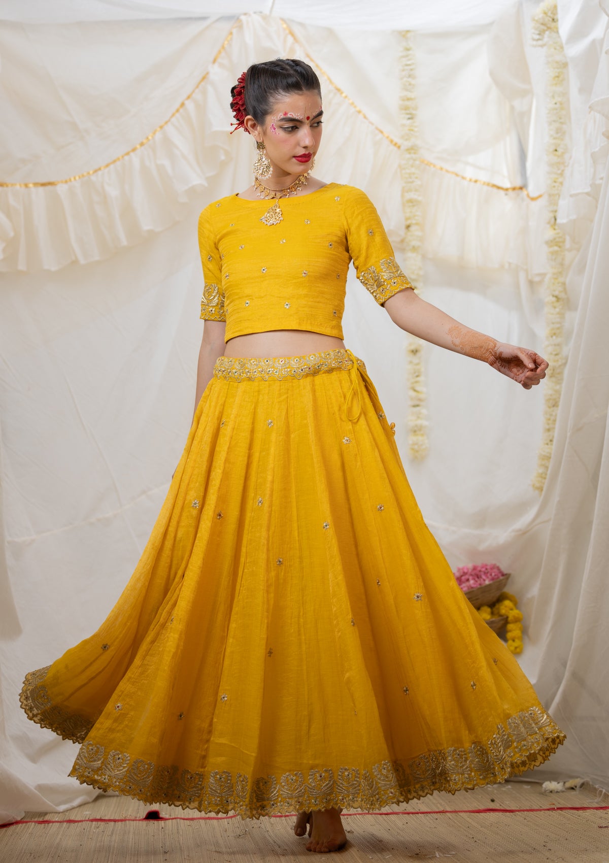 Shayari Yellow Tissue Chanderi Skirt