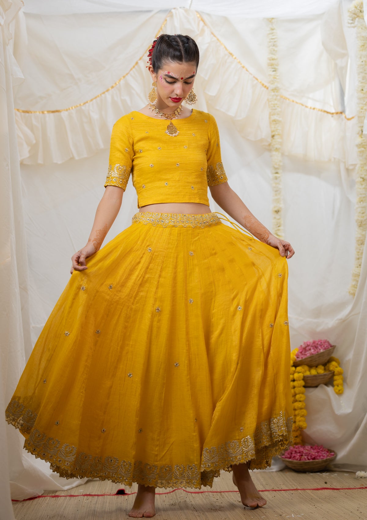 Shayari Yellow Tissue Chanderi Skirt