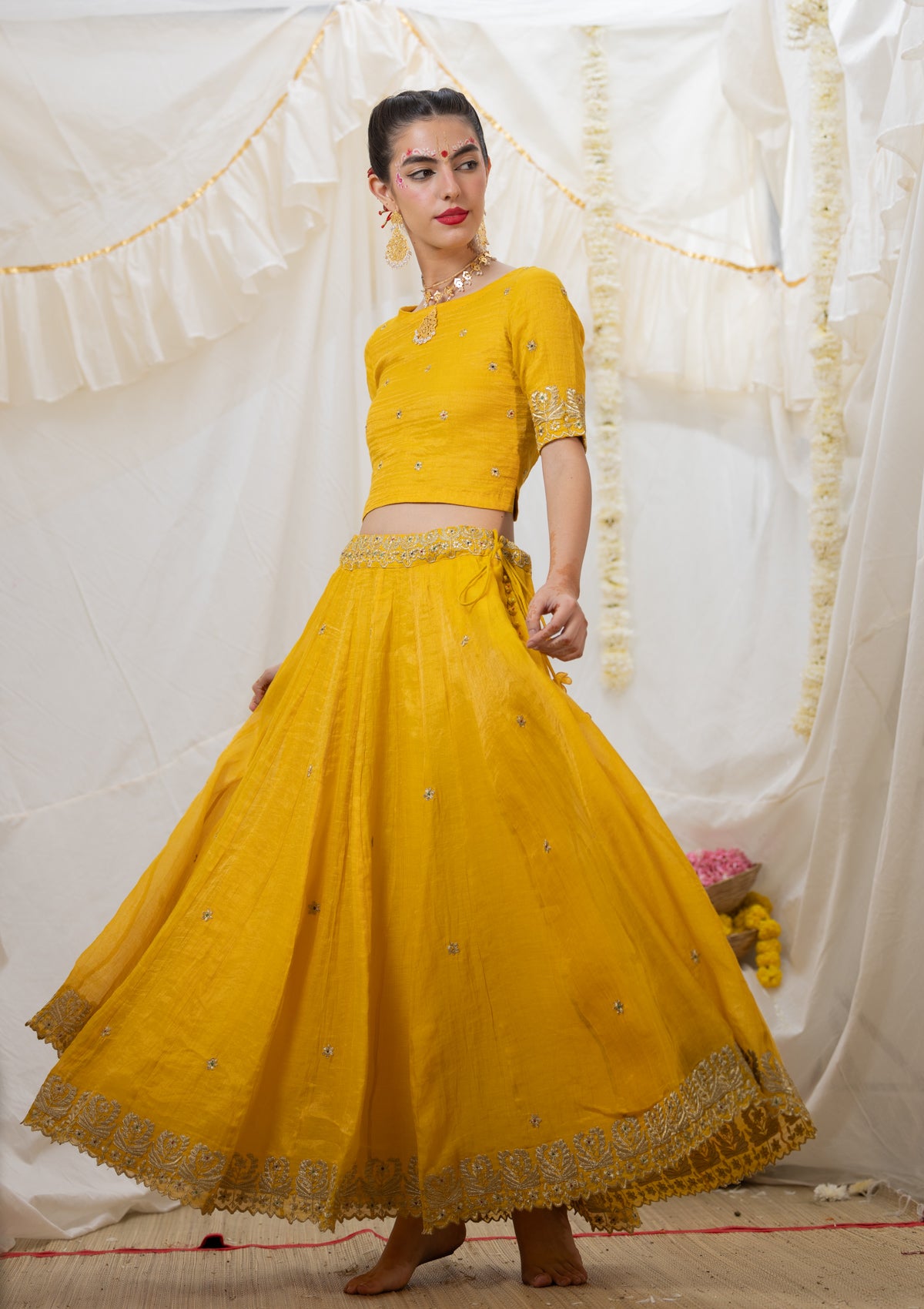 Shayari Yellow Tissue Chanderi Skirt