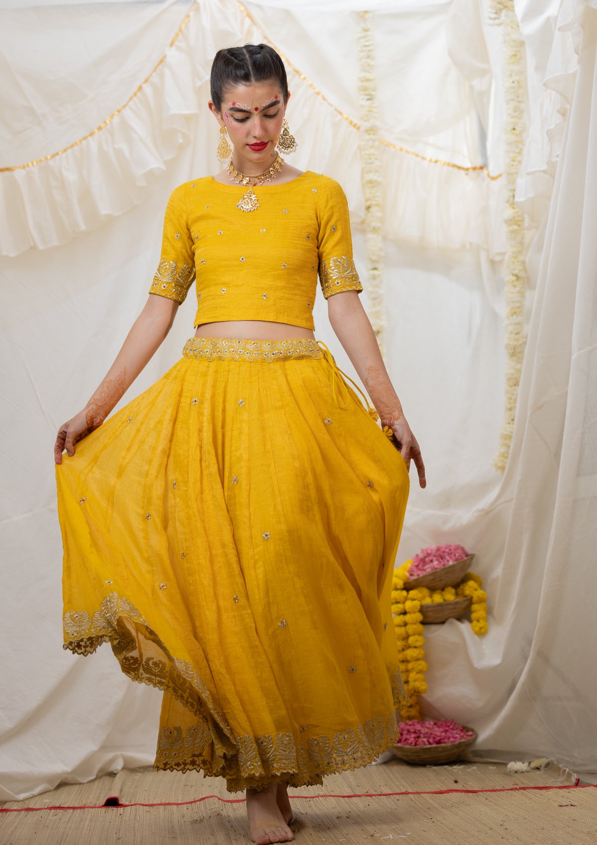 Shayari Yellow Tissue Chanderi Skirt