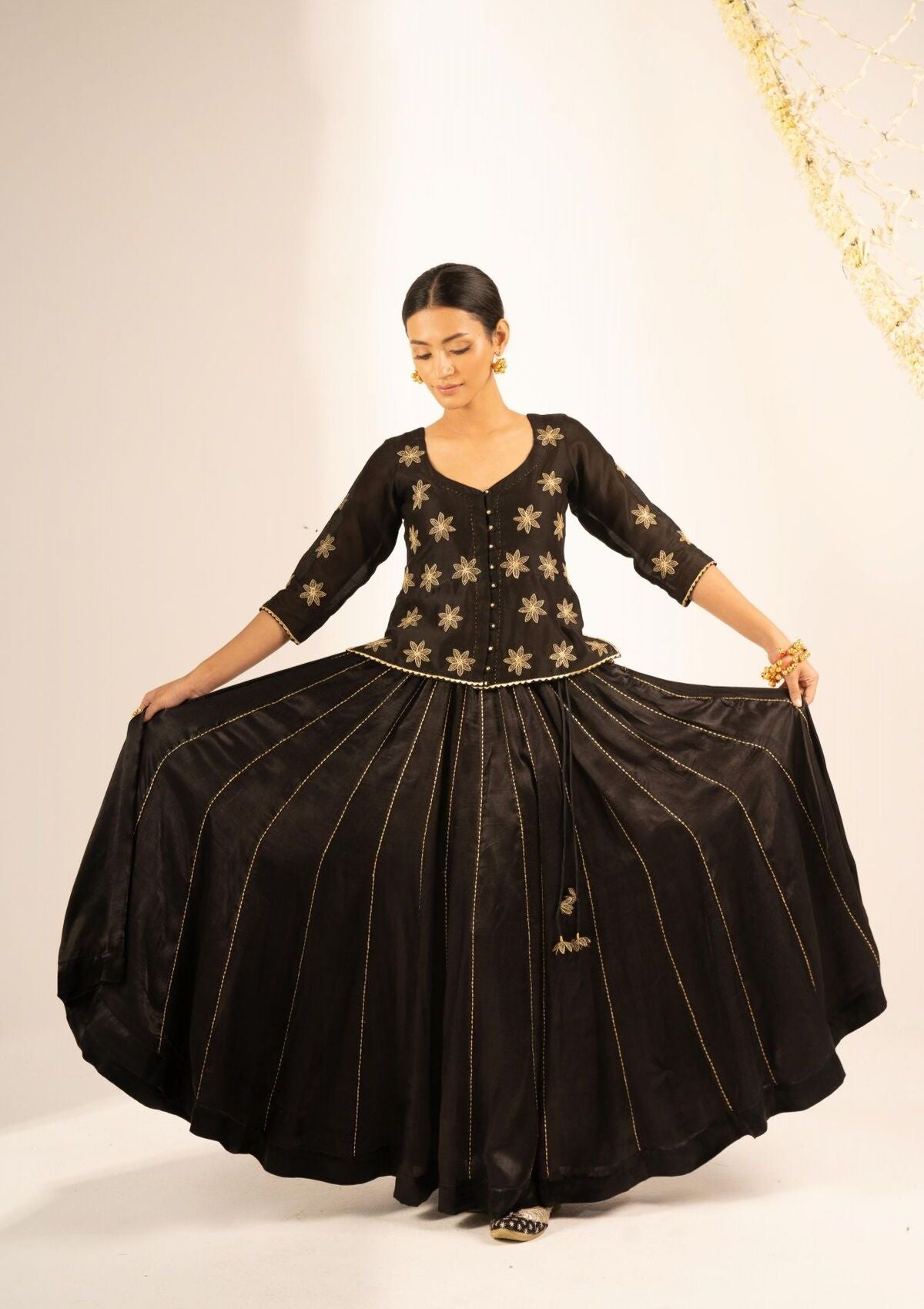 Gomer Black Mashru Skirt