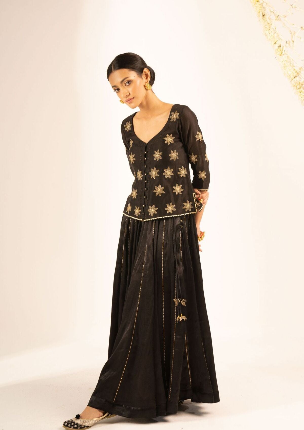 Gomer Black Mashru Skirt