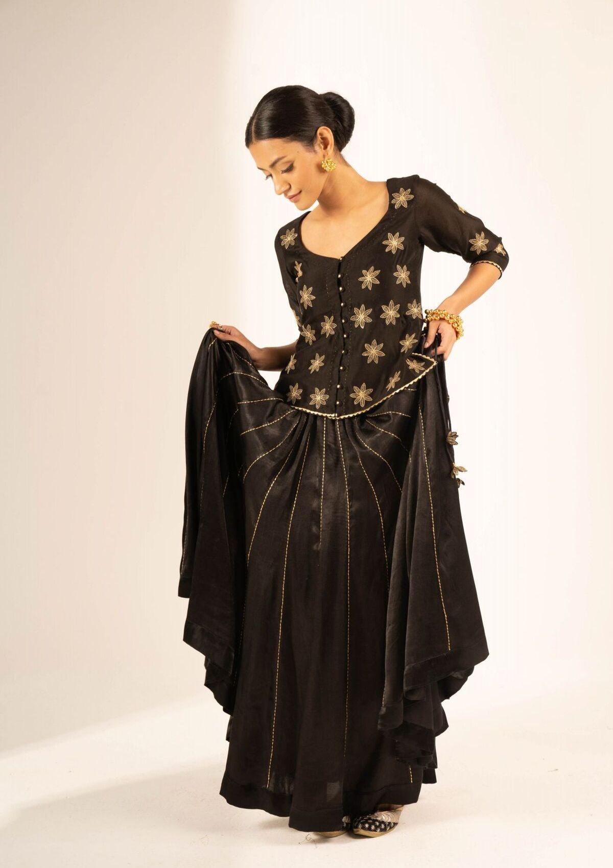 Gomer Black Mashru Skirt