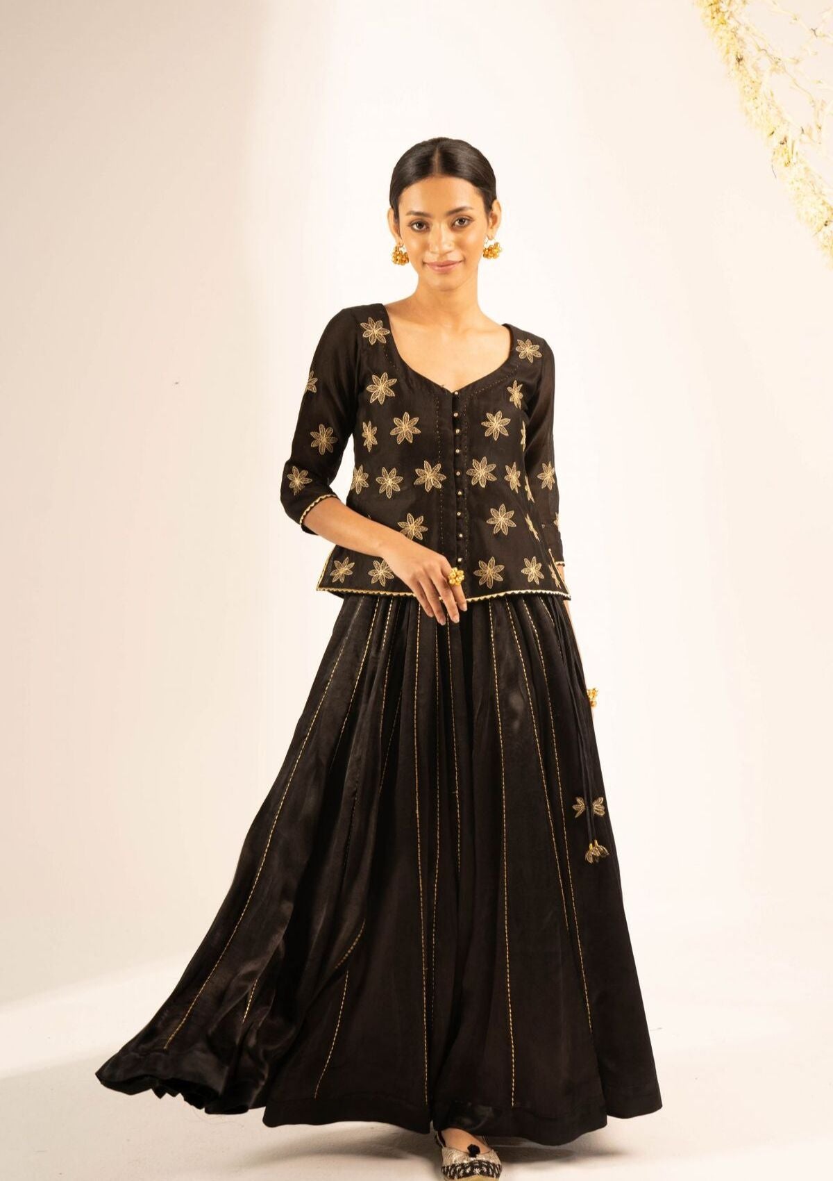 Gomer Black Mashru Skirt