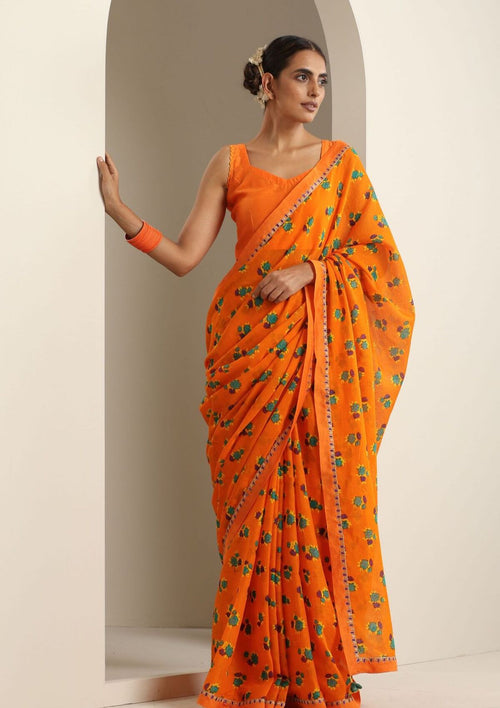 Gorakhpur Orange Cotton Saree main image 1