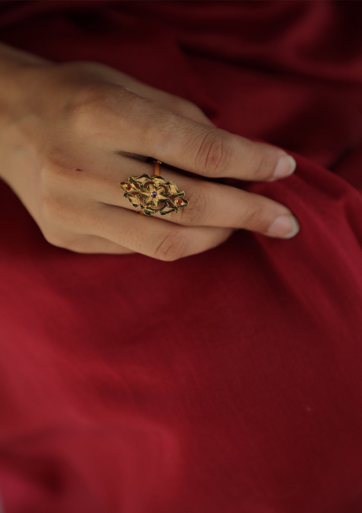 Gulbar Handmade Gold Tone Silver Ring