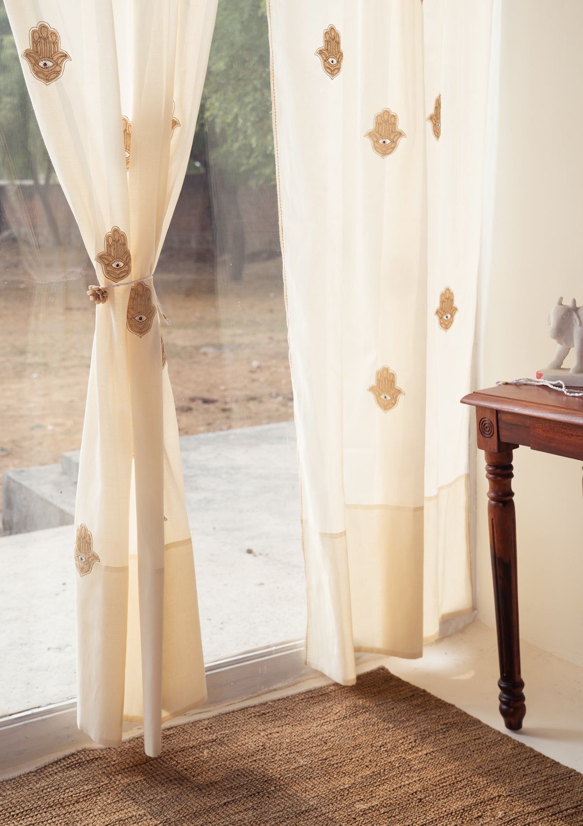 Hamsa Beige Cotton Curtain