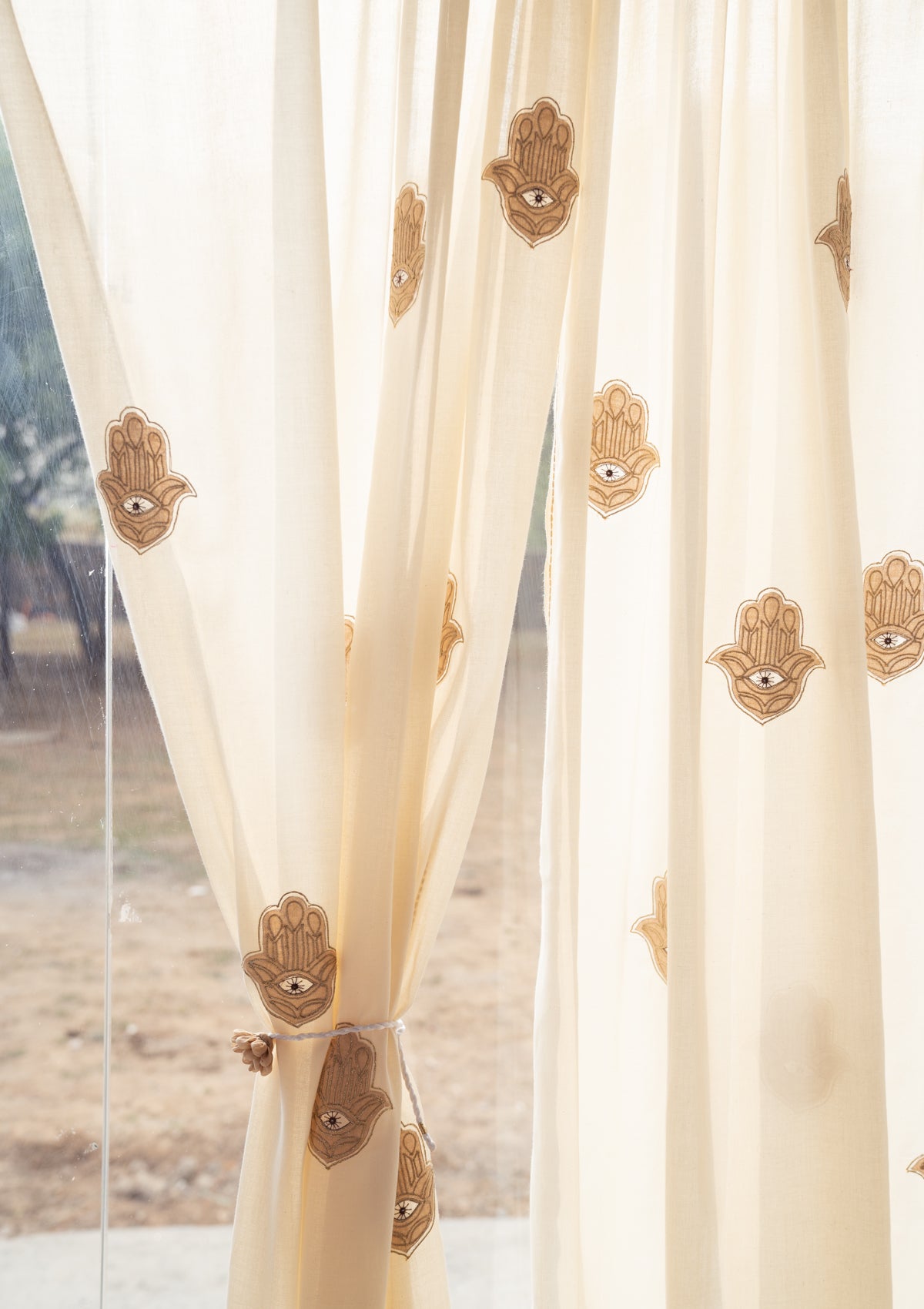 Hamsa Beige Cotton Curtain