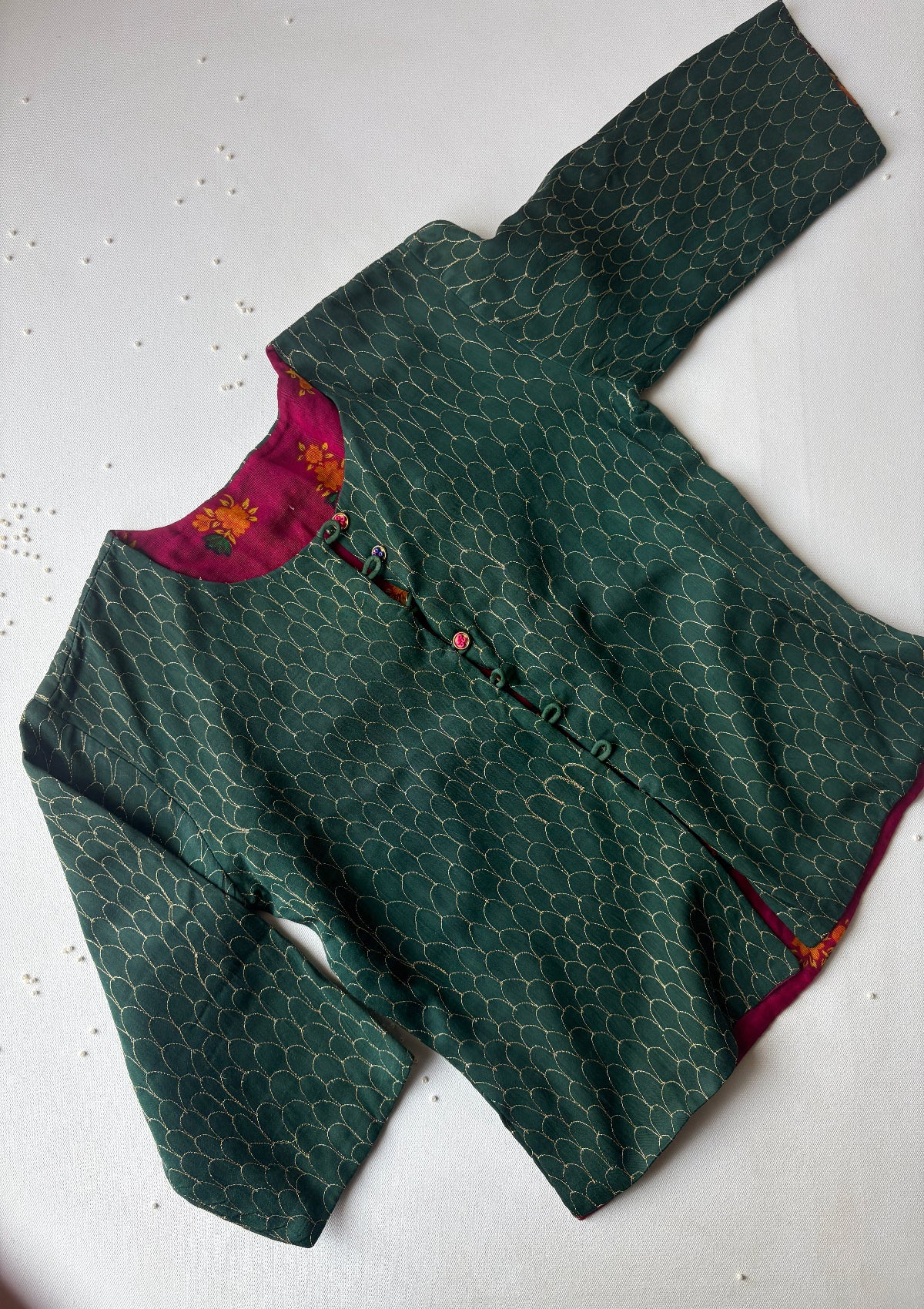 Emerald Embroidered Chanderi Top - Size Medium