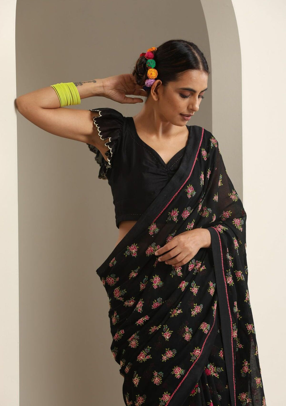 Jaunpur Black Cotton Saree main image 0