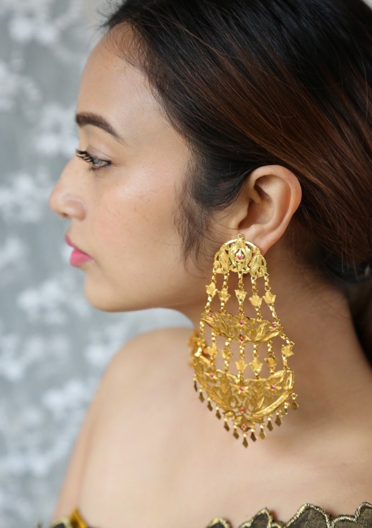 Jhoomar Handmade Gold Tone Silver Earrings