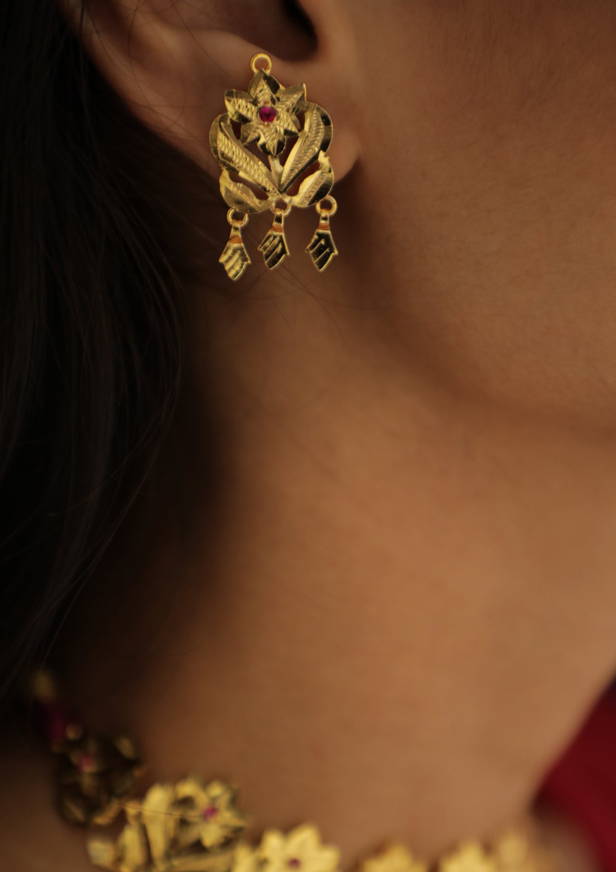 Kaliha Handmade Gold Tone Silver Earrings